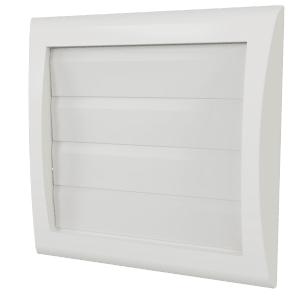 Vit lamellventil i plast med horisontella lameller och rund stos Ø100