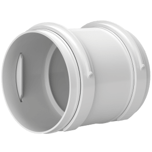 Vit skarvmuff i plast Ø75 sedd i sned vinkel