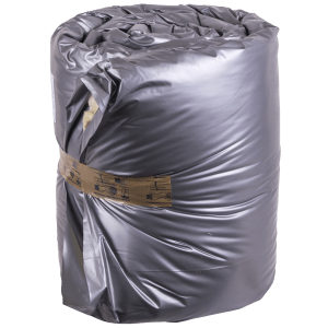 Roll of 100 mm duct insulation wrapped in dark plastic