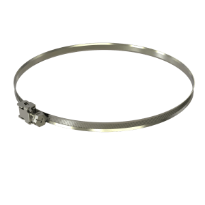 Adjustable metal hose clamp for sealing around ducts and hoses