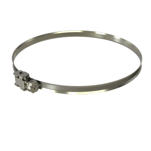 Adjustable metal hose clamp for sealing around ducts and hoses