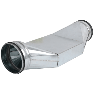 Rectangular steel crossover duct with round connections at both ends