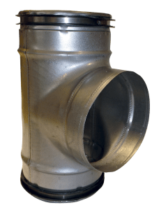 Steel T-duct with rubber seals and branch connection with sleeve