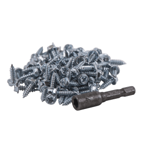 Screw set with self-drilling steel screws and magnetic bit for installation of ventilation ducts