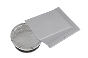 Wall hood cap for exhaust air or outdoor air with Ø125 spigot in grey finish and integrated grille