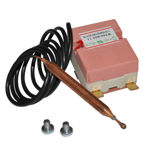 Termostat med kapillarrør og temperaturføler, levert med festeskruer