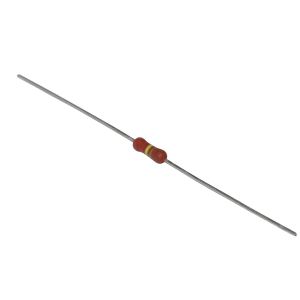 Aksial motstand 220 kΩ med fargekoder og lange metallben på isolert bakgrunn