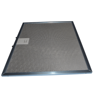 Rectangular metal grease filter with perforated surface and frame