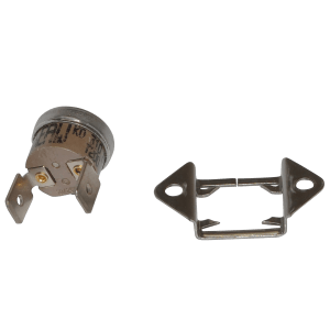 Overopphetingstermostat 65 °C med metallkapsling og flatstiftterminaler, levert med monteringsbrakett