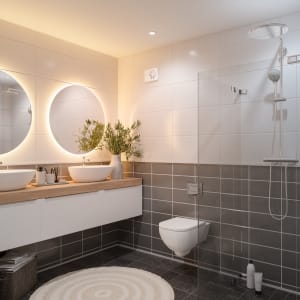 Rectangular bathroom fan Flexit Vario in white mounted on the bathroom wall