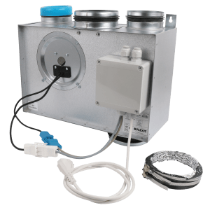 Flexit SVEC R skapvifte i galvanisert stål med kanaltilkoblinger og koblingsboks