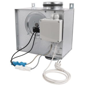 Flexit KVEC 125 kanalvifte i galvanisert stål med koblingsboks og topptilkobling