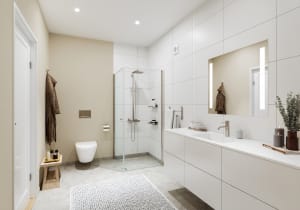 
                    Baderomsvifte Flexit Classic Eco i hvit utførelse montert høyt på baderomsvegg