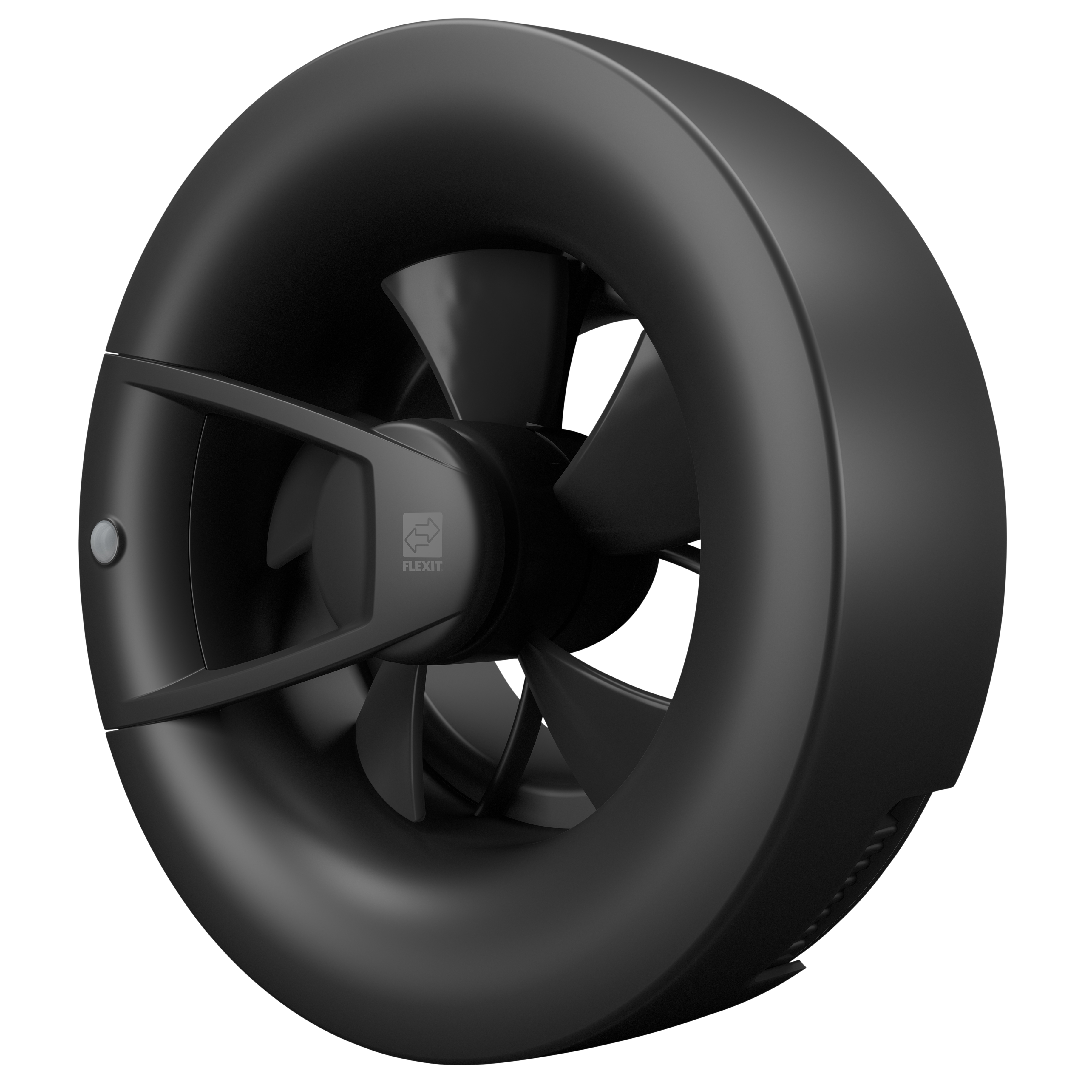 

                    Baderomsvifte Flexit Bodo i sort utførelse med synlig viftehjul