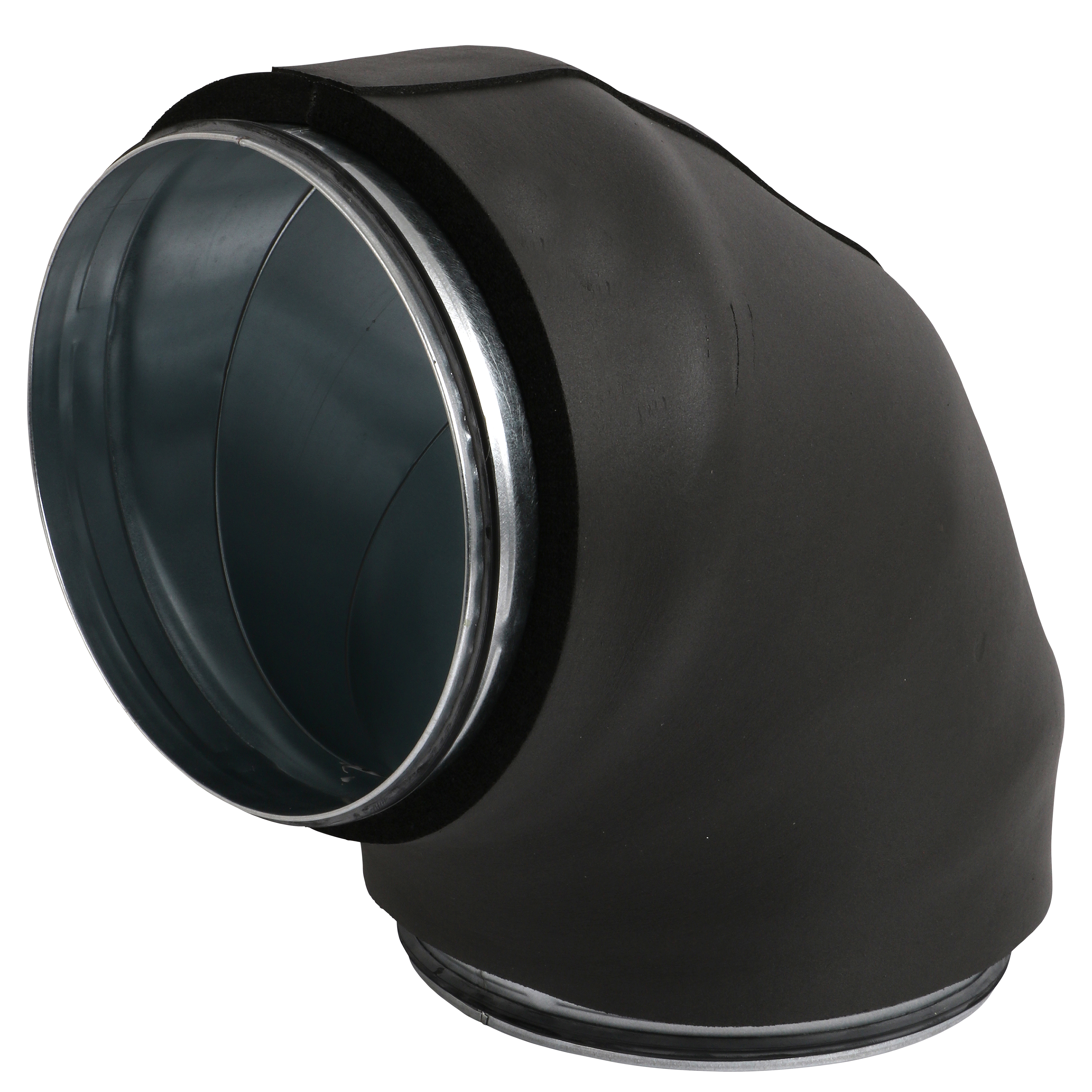 

                    Insulated 90 degree short bend with male connectors in galvanized steel for insulated steel ducts Ø250