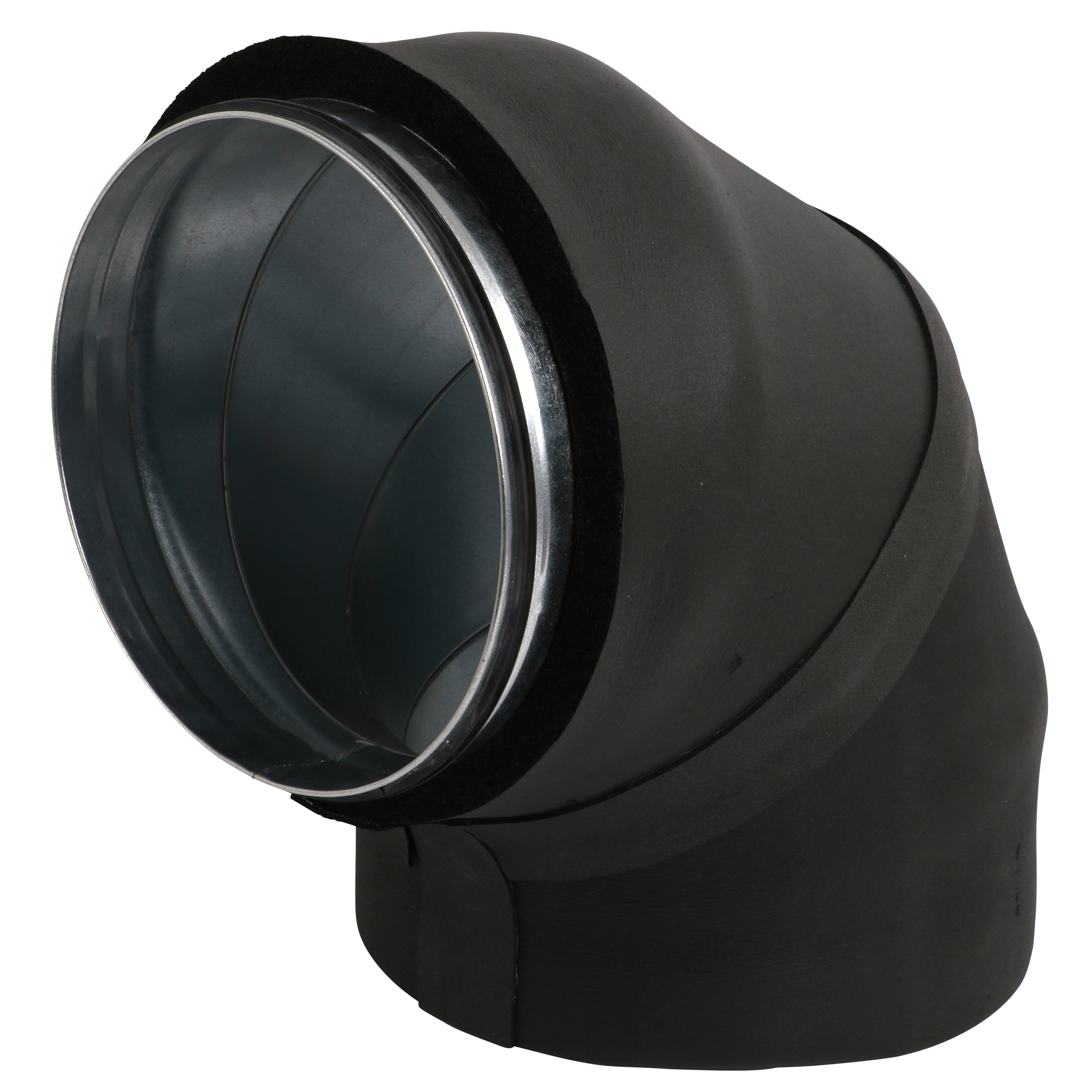 

                    Insulated 90 degree short bend with female to male connector in galvanized steel for insulated steel ducts Ø250