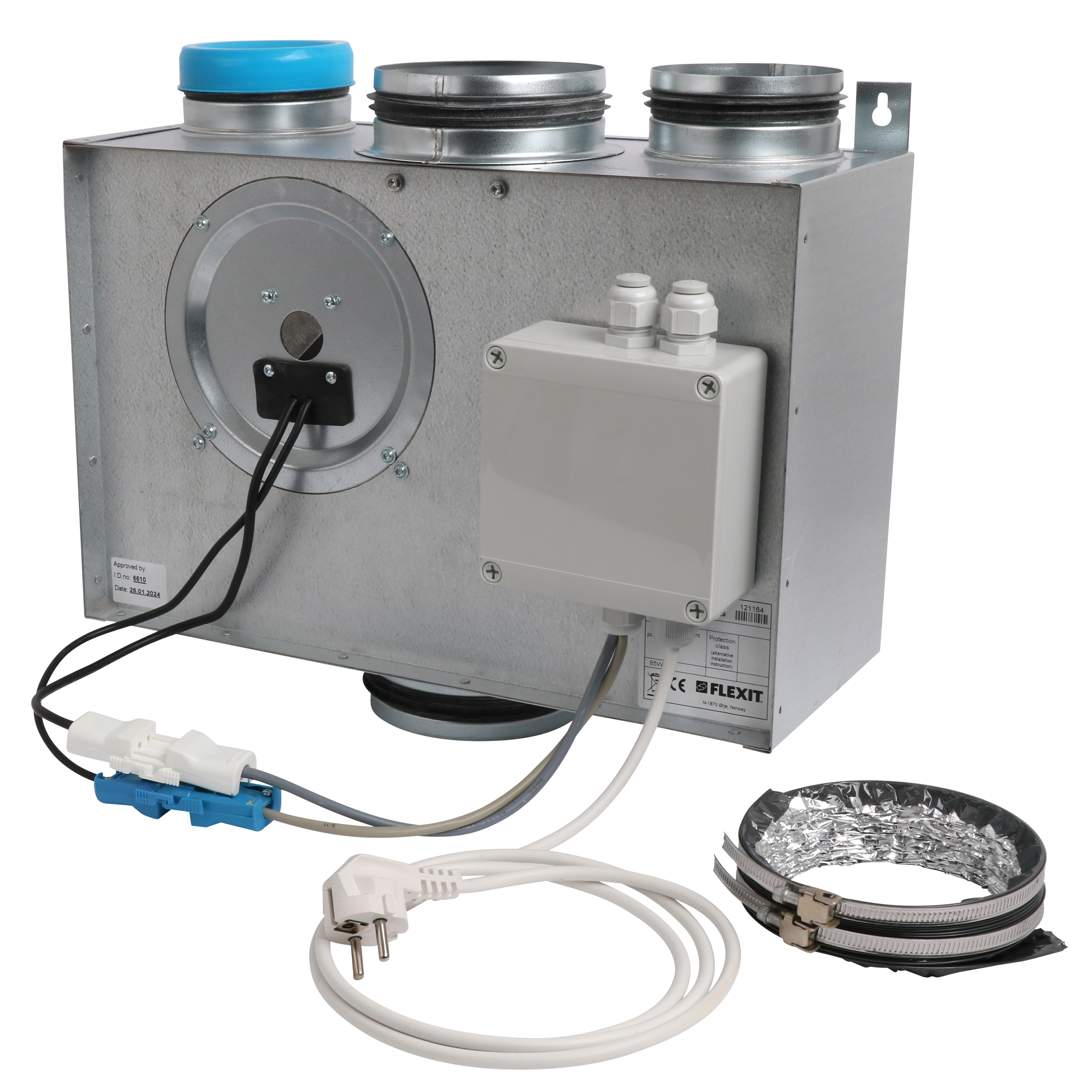 

                    Flexit SVEC C skapvifte i galvanisert stål med kanaltilkoblinger og koblingsboks