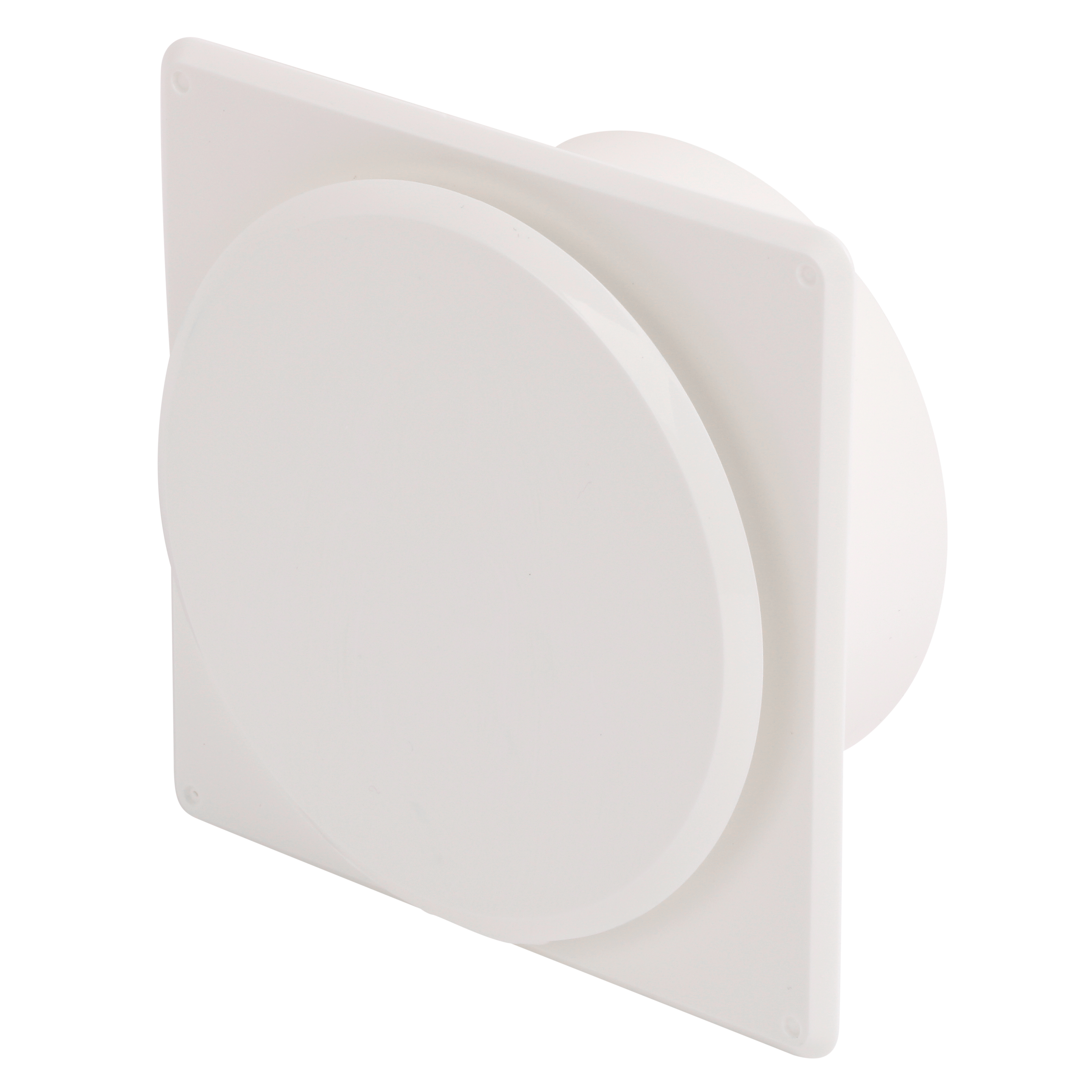 

                    Tallerkenventil TVK 100 i hvit utførelse med firkantet ramme og rund stuss