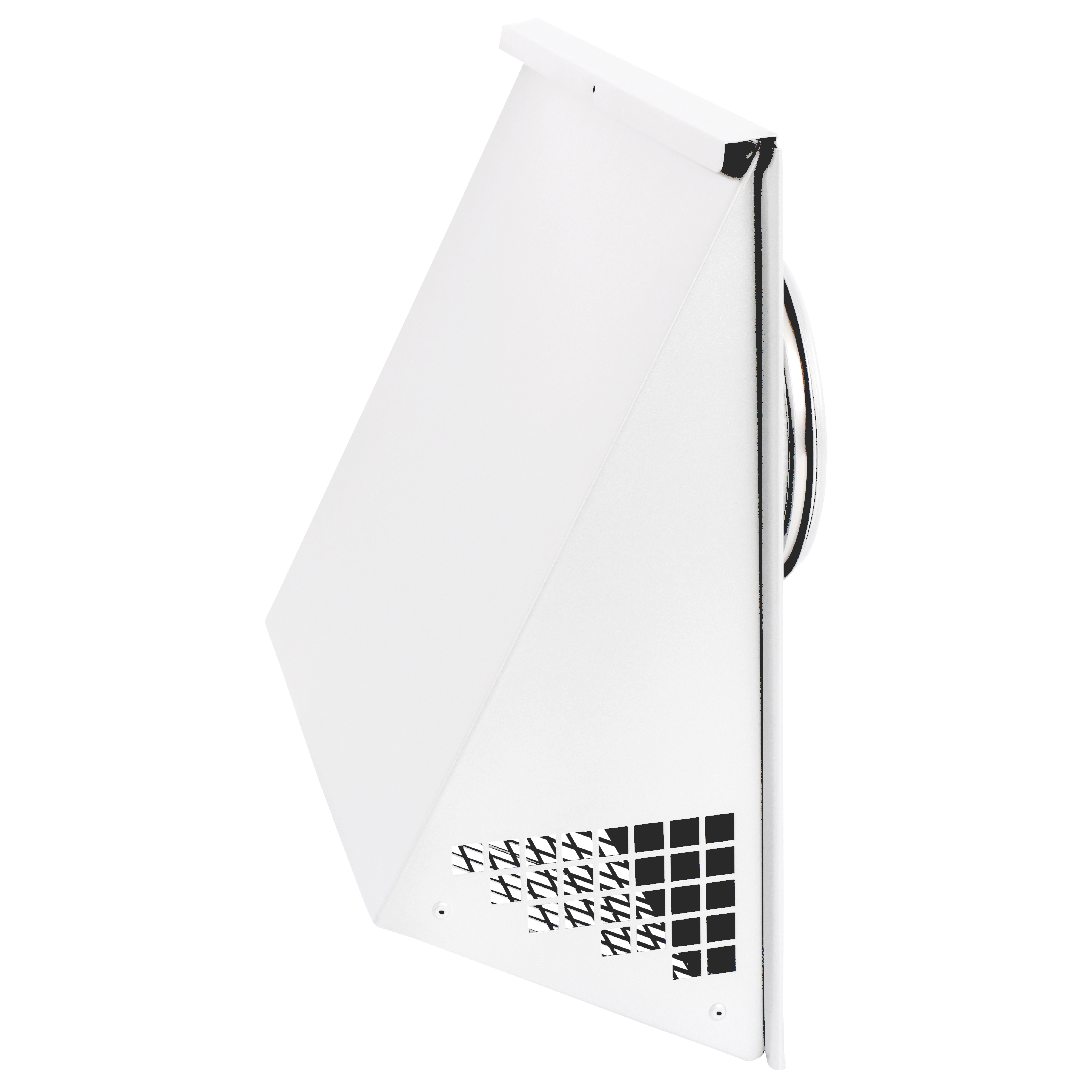 

                    Ytterveggskappe V21 Ø125 i hvit utførelse for avkast eller uteluft montert på fasade