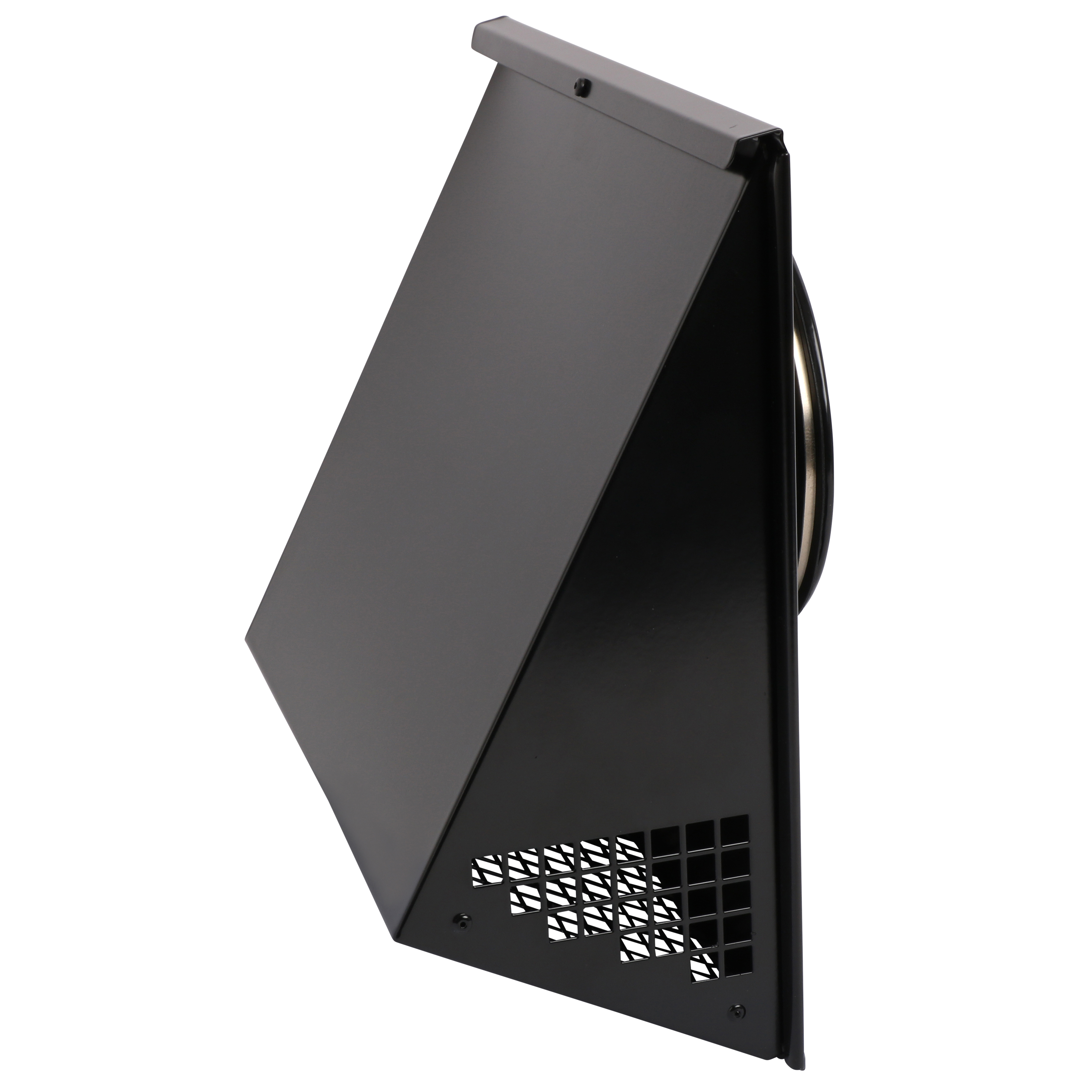 

                    Ytterveggskappe v21 Ø160 i sort utførelse for avkast eller uteluft montert på fasade