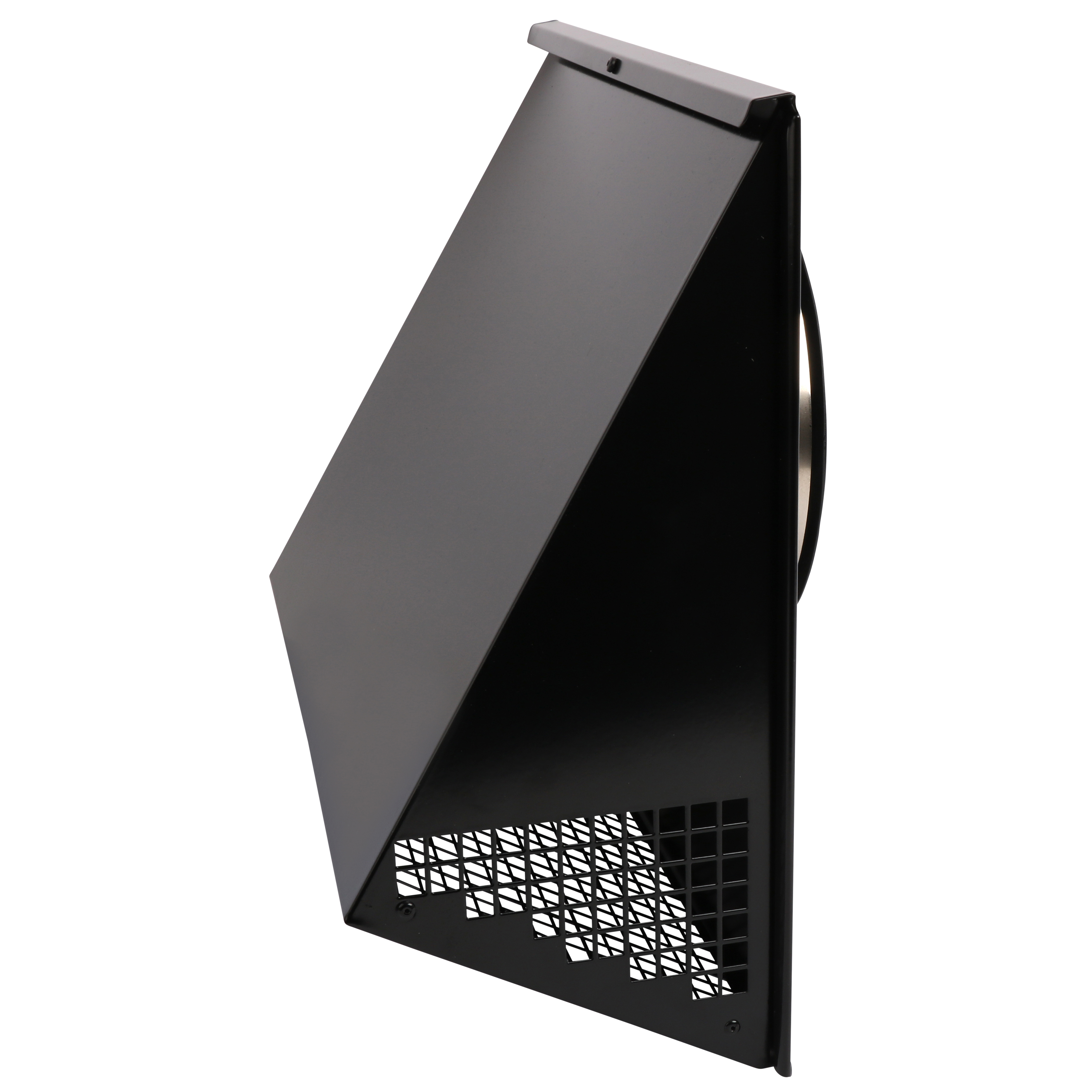 

                    Ytterveggskappe v21 Ø200 i sort utførelse for avkast eller uteluft montert på fasade