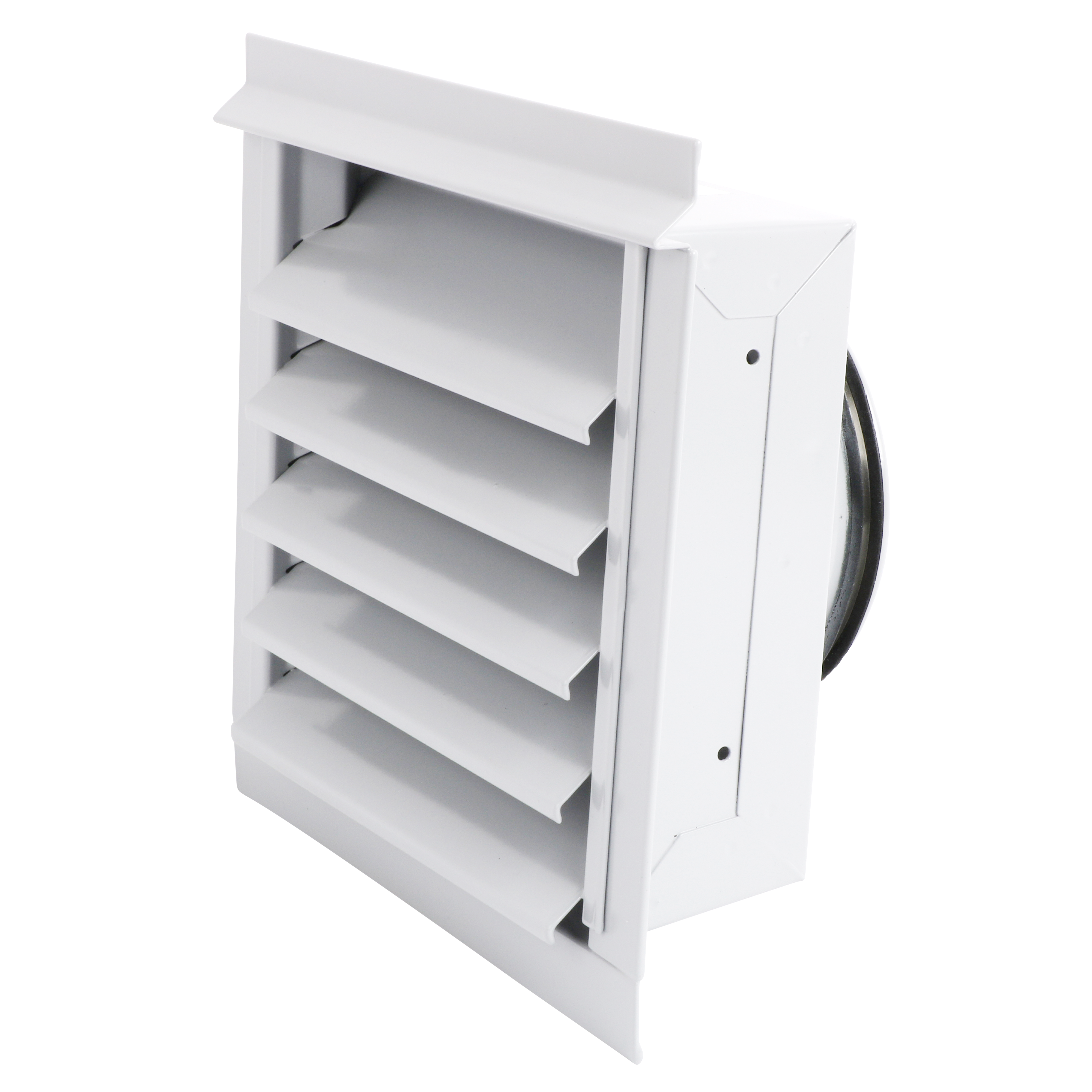 

                    Ytterveggsrist V21 Ø125 i hvit utførelse for avkast eller uteluft montert på fasade