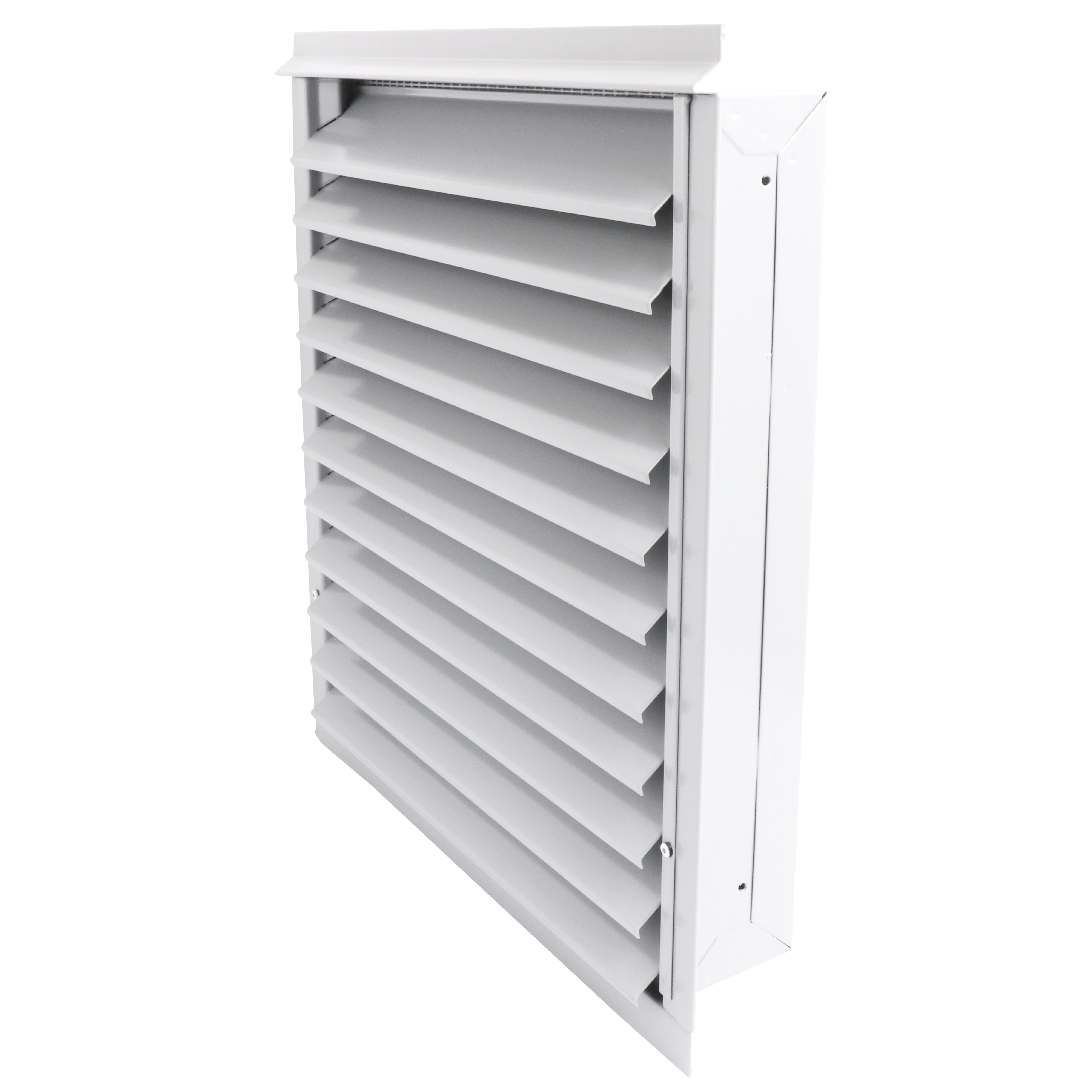 

                    Ytterveggsrist V21 Ø250 i hvit utførelse for avkast eller uteluft montert på fasade