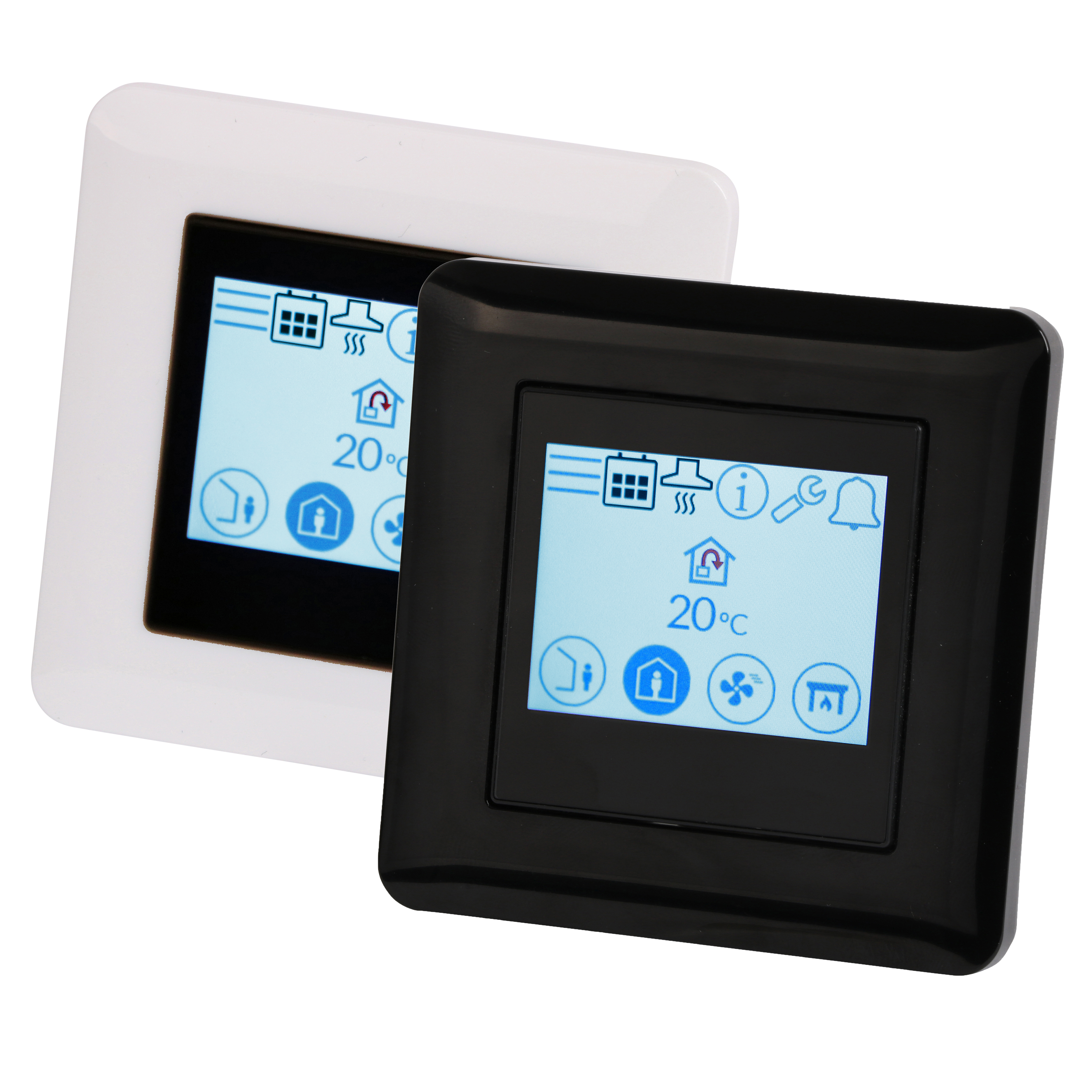 

                    Styrepanel NordicPanel med berøringsskjerm i sort og hvit utførelse for styring av ventilasjonsaggregat