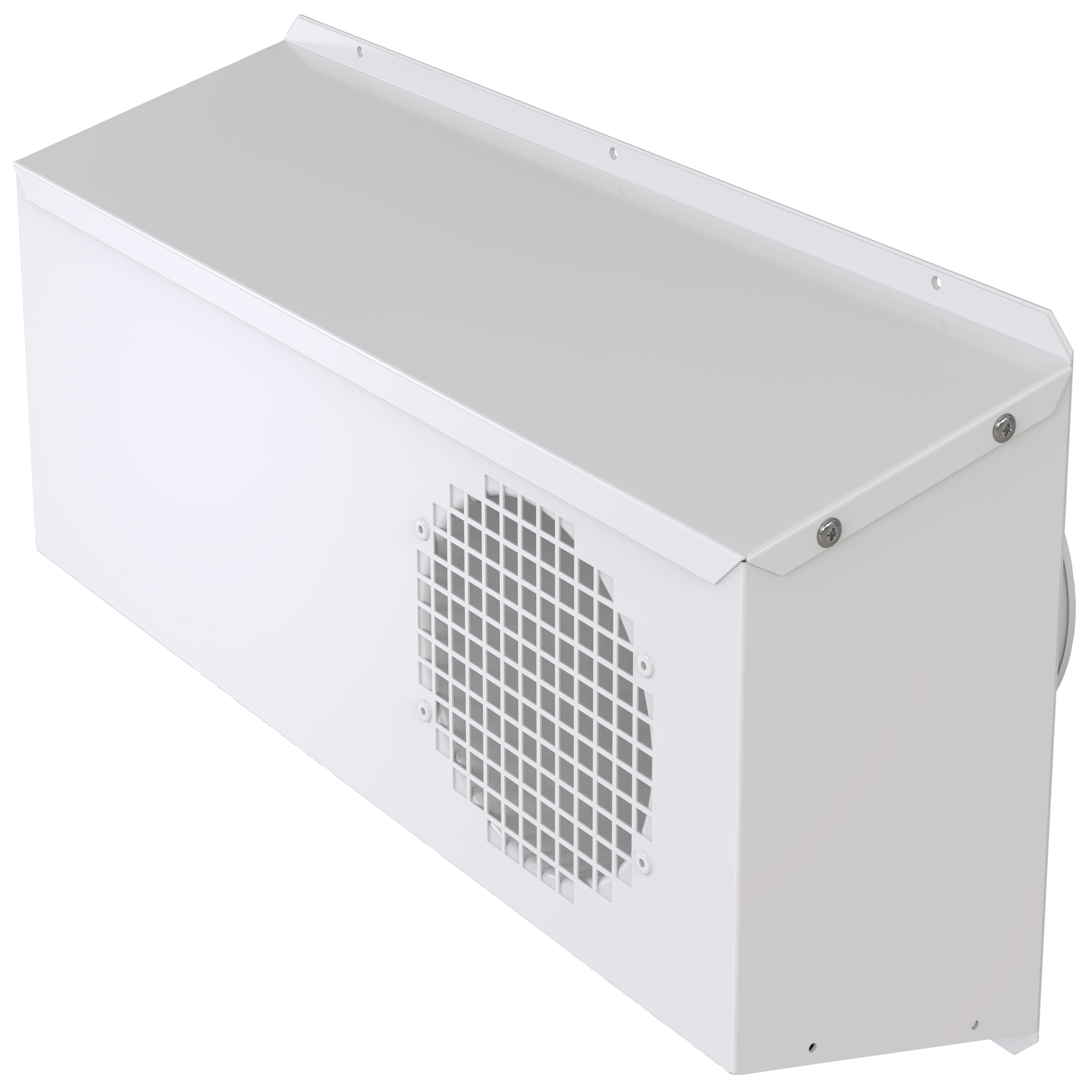 

                    White combo box for combined air intake and exhaust air mounted on exterior wall