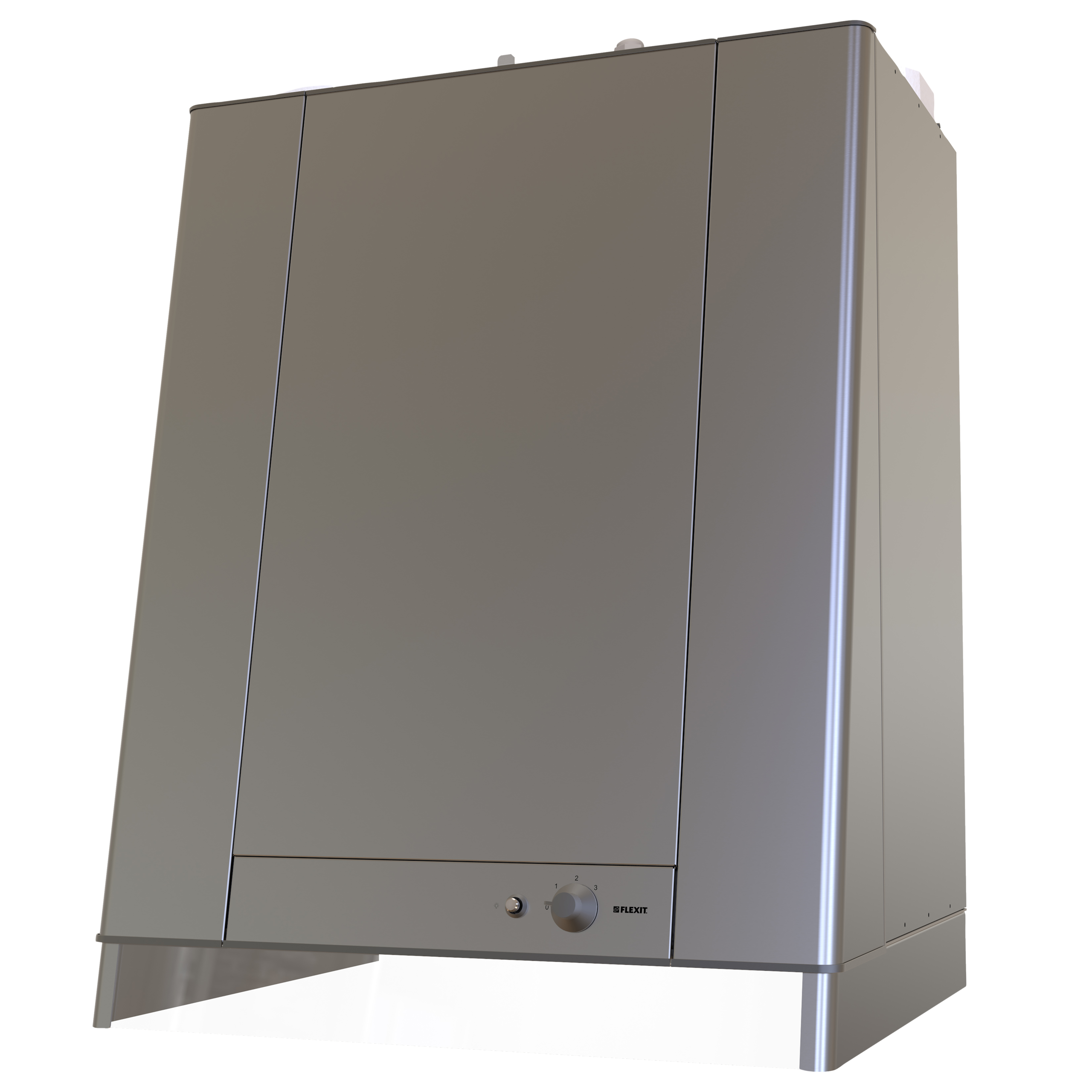 

                    Ventilasjonsaggregat Flexit K2R i sølvfarget metallkabinett