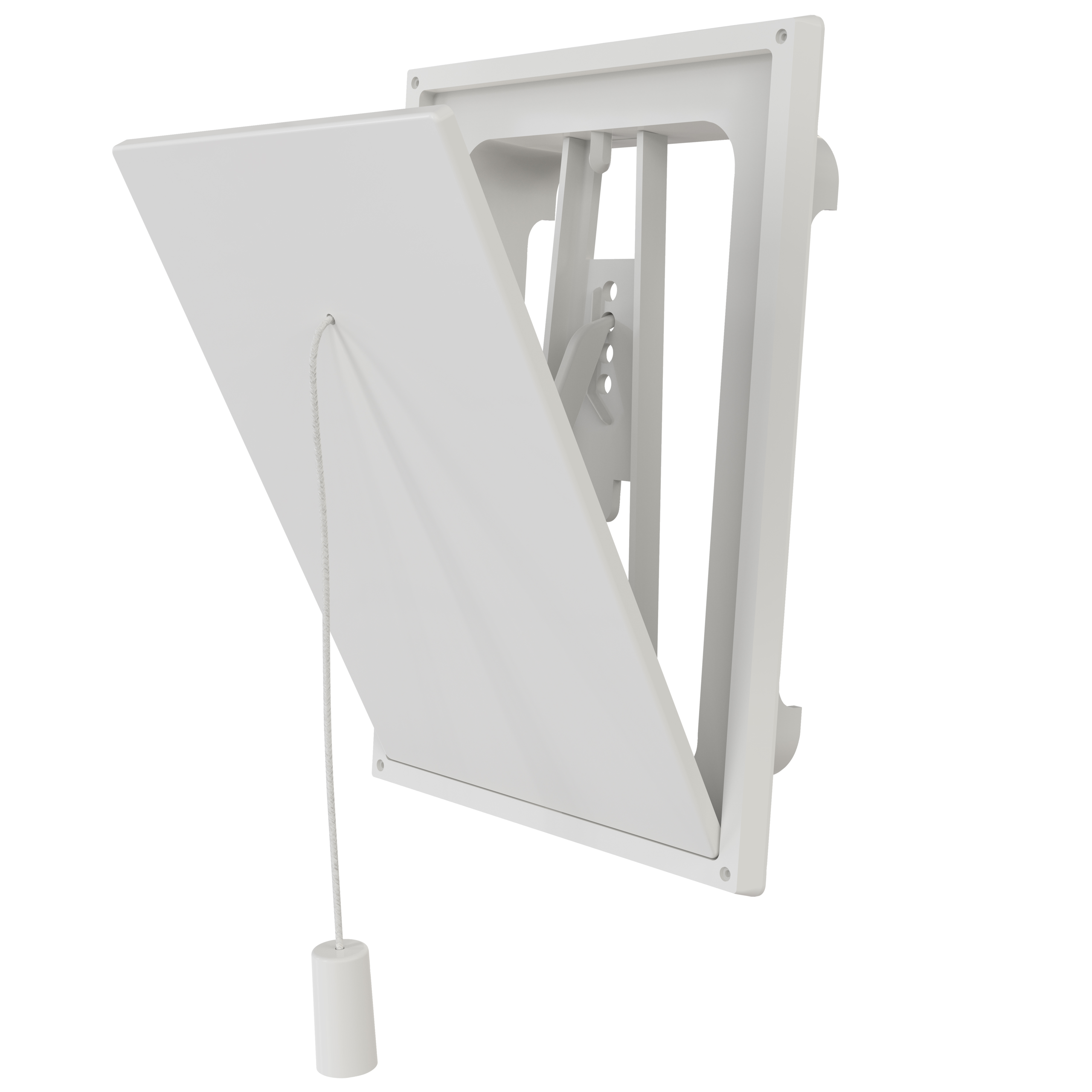 

                    Flexit klaffvalveil 125×125 mm i hvit plast med snortrekk