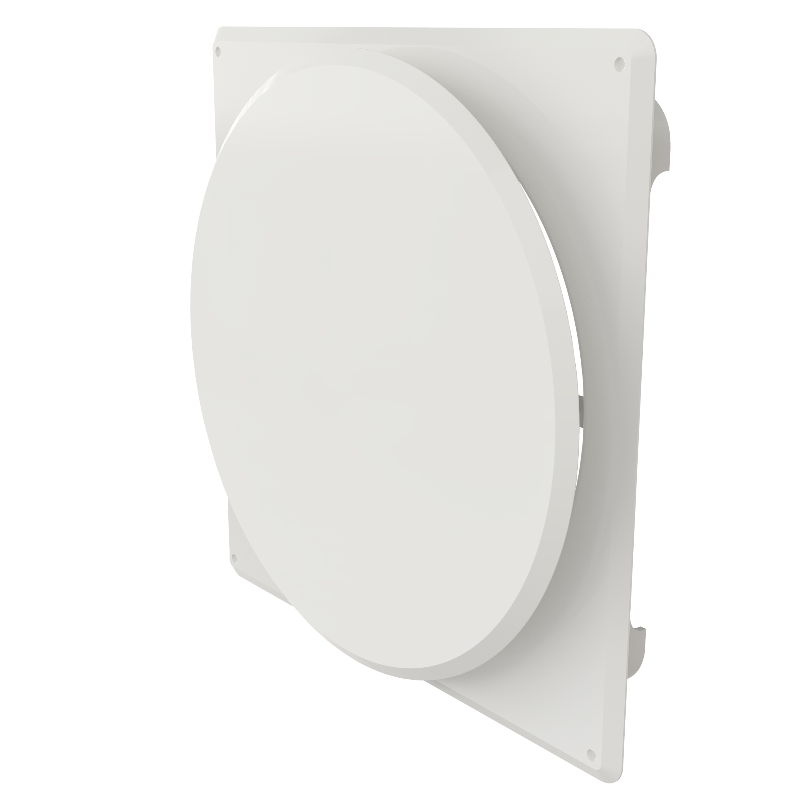 

                    Tallerkenvalveil med firkantet ramme 150x150 mm og karm i hvit utførelse for innvendig montasje