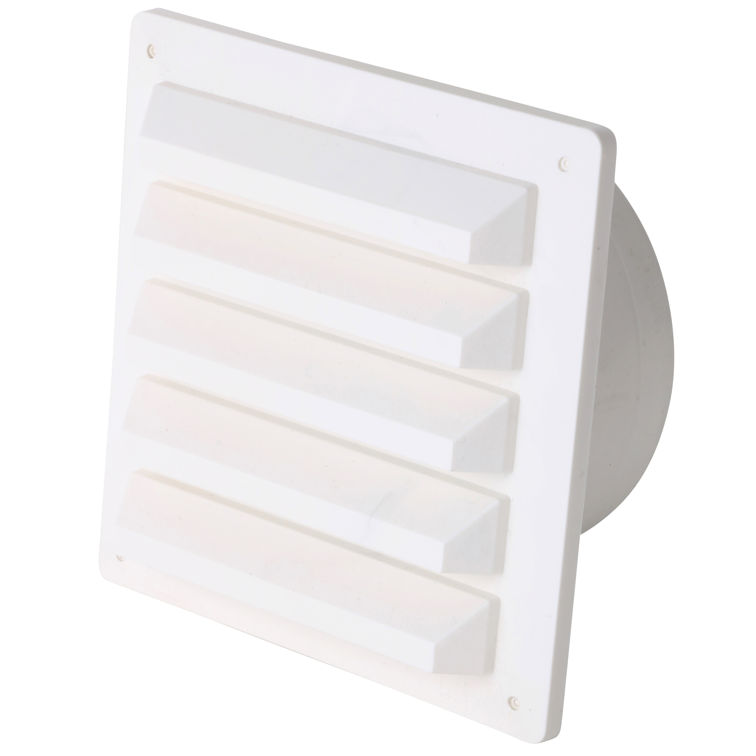 

                    Hvit sjalusirist i plast med rund stuss Ø100 for luftinntak eller avtrekk