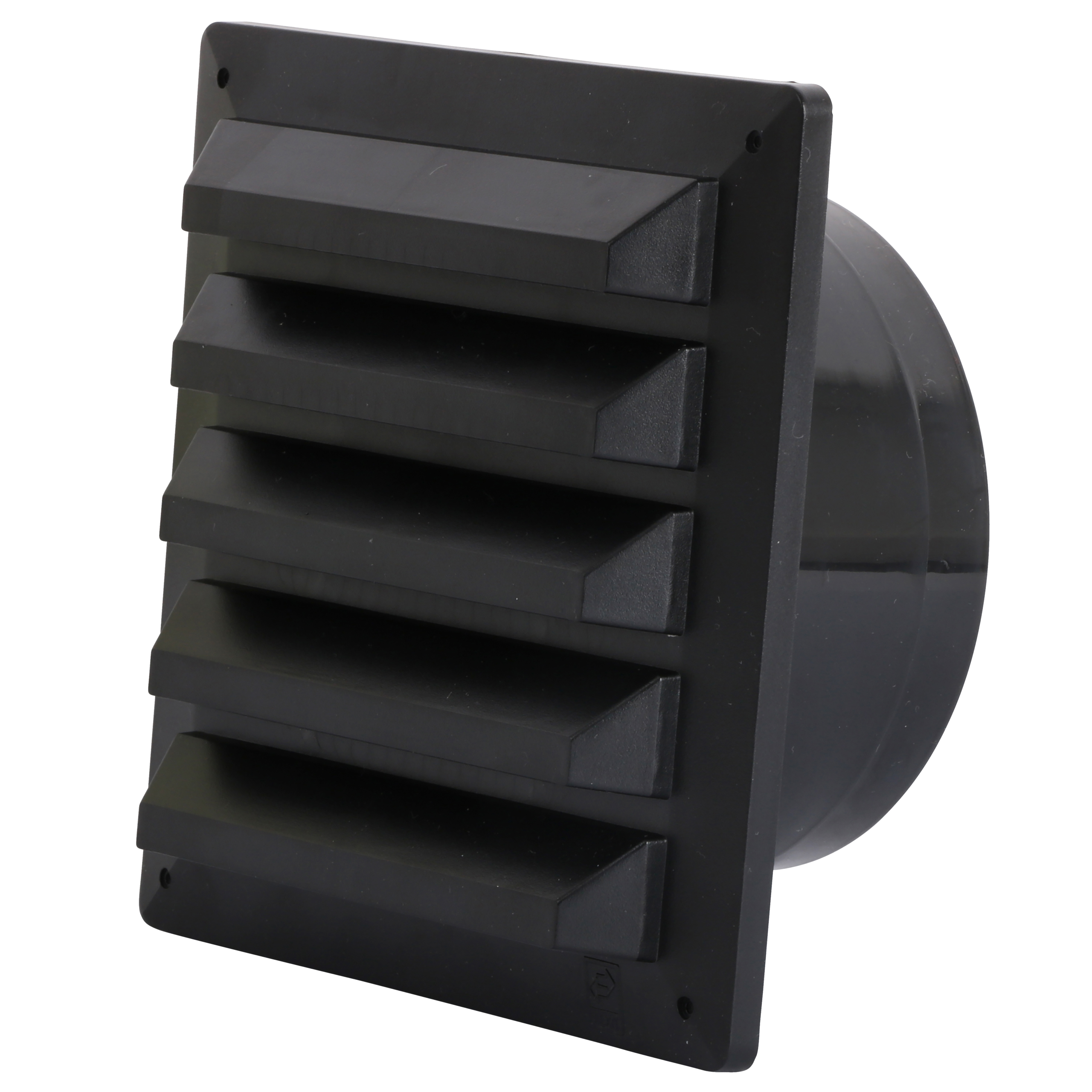 

                    Sort sjalusirist i plast med rund stuss Ø100 for luftinntak eller avtrekk