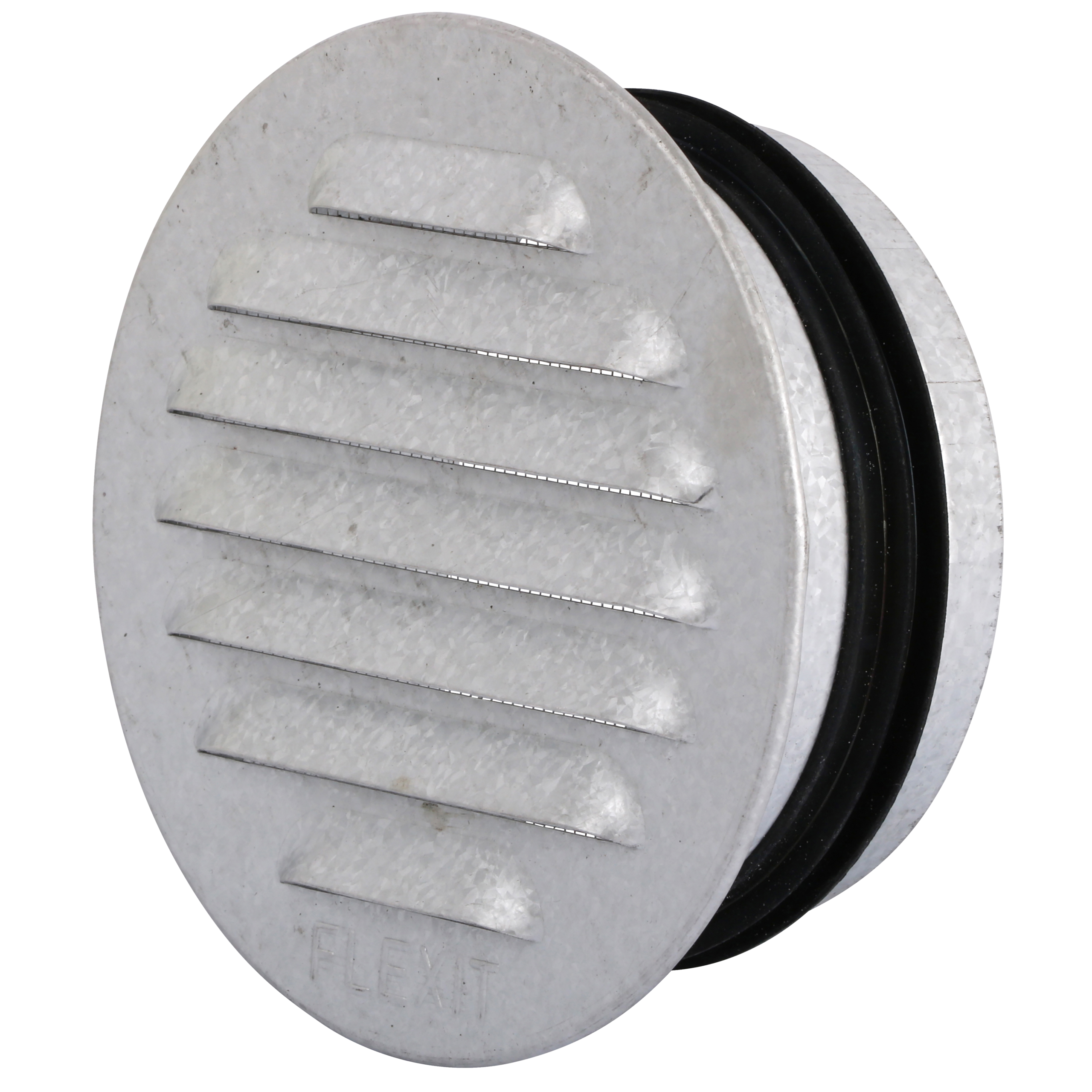 

                    Rund stålrist Ø100 med stuss og pakning for luftinntak eller avtrekk