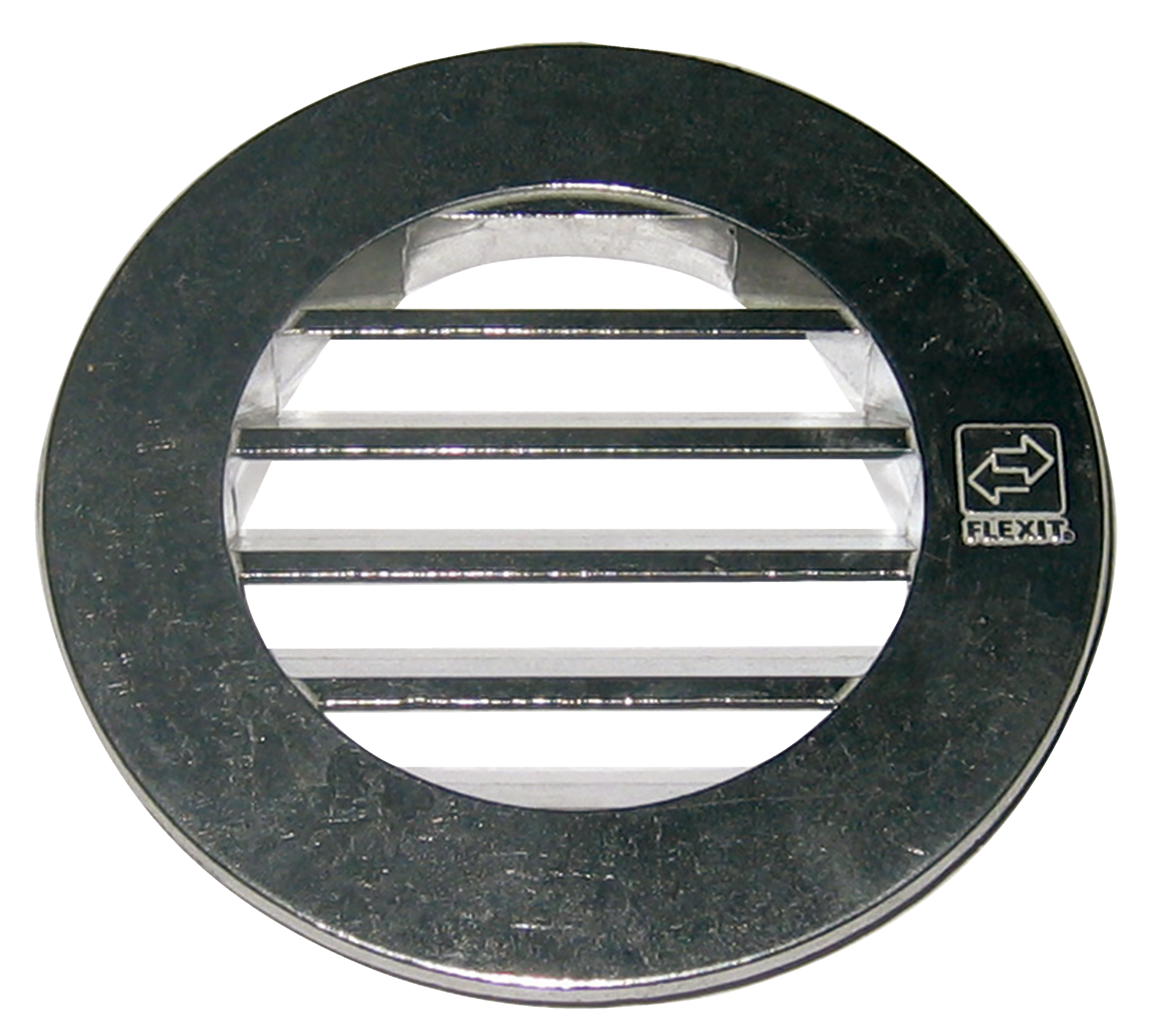 

                    Rund sjalusirist i støpt aluminium Ø100 med stuss for luftinntak eller avtrekk