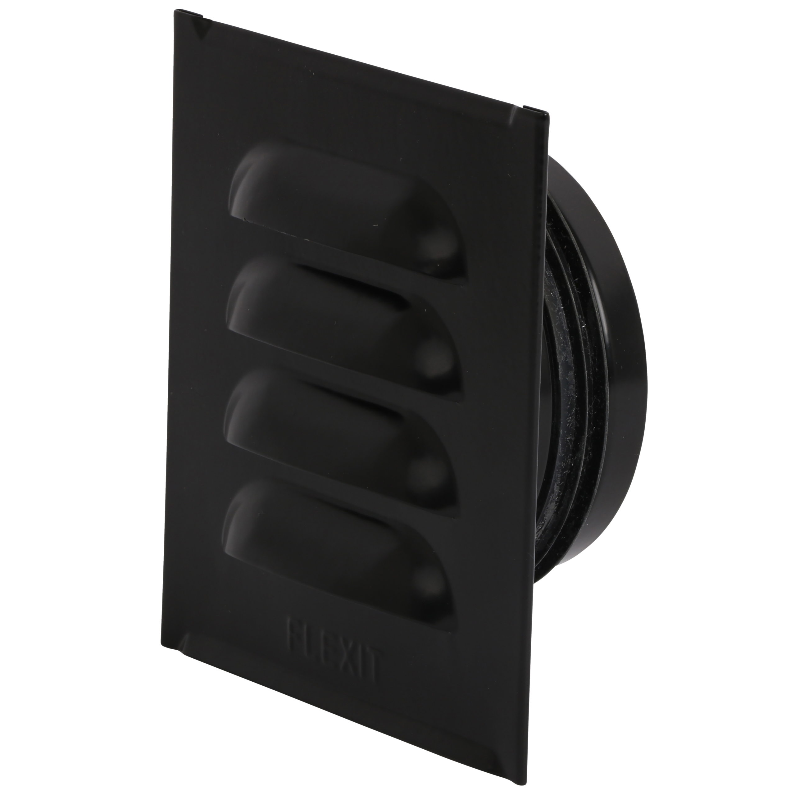 

                    Sort sjalusirist i stål med nippel Ø100 og pakning for luftinntak eller avtrekk