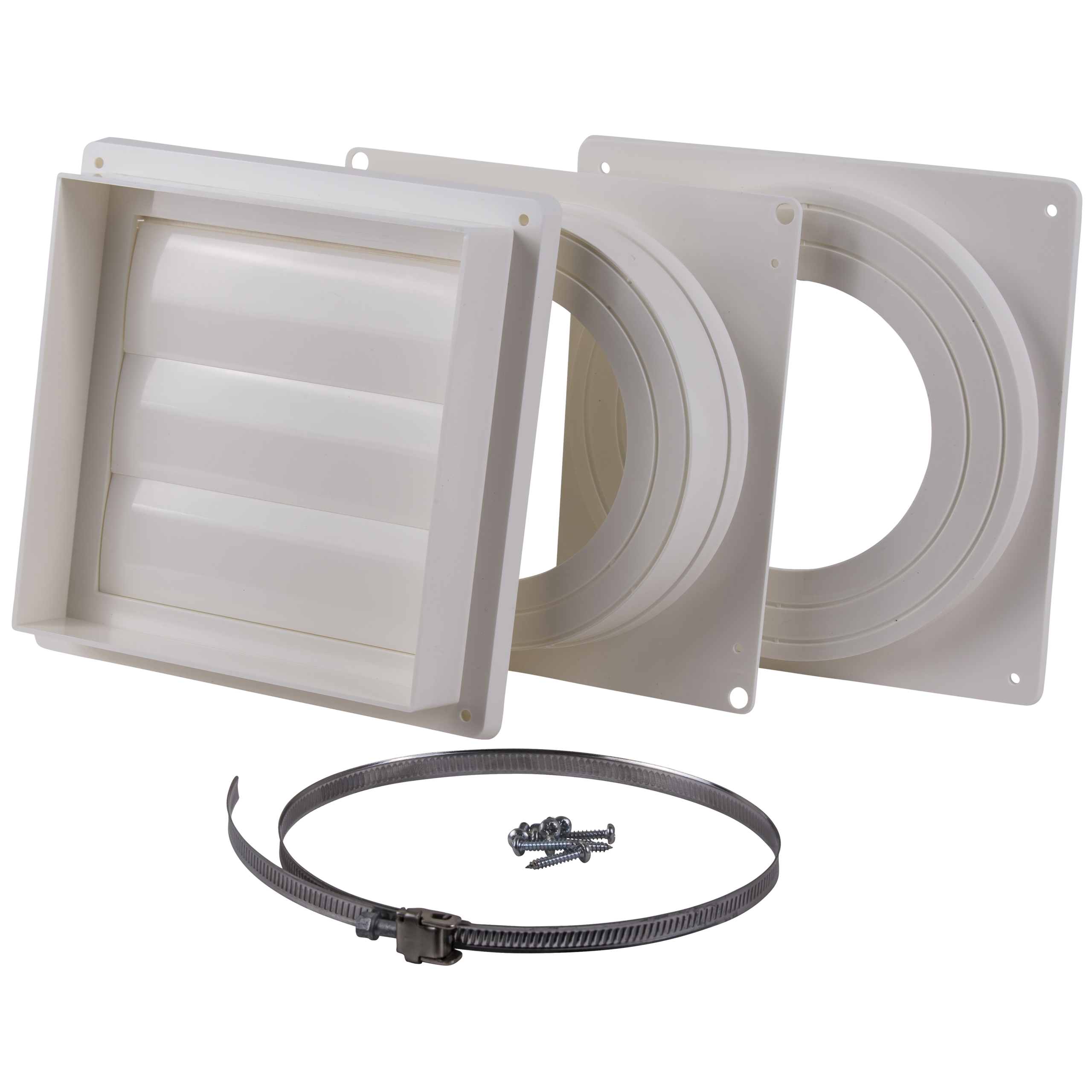 

                    Ventilatorsett Ø100–150 mm med utvendig sjalusirist, montasjerammer og festedeler