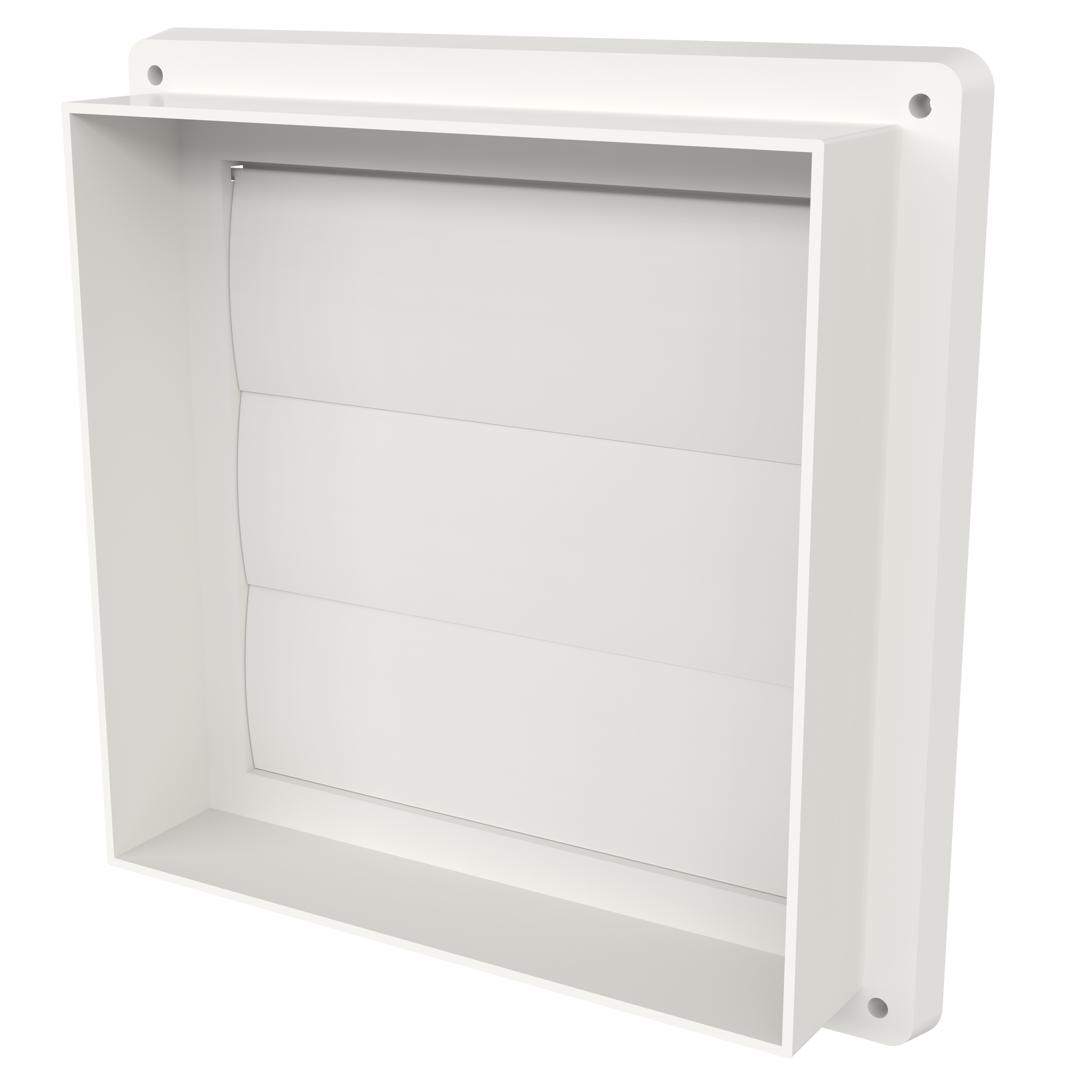 

                    Lamellventil 180×180 mm i hvit utførelse med tre horisontale lameller