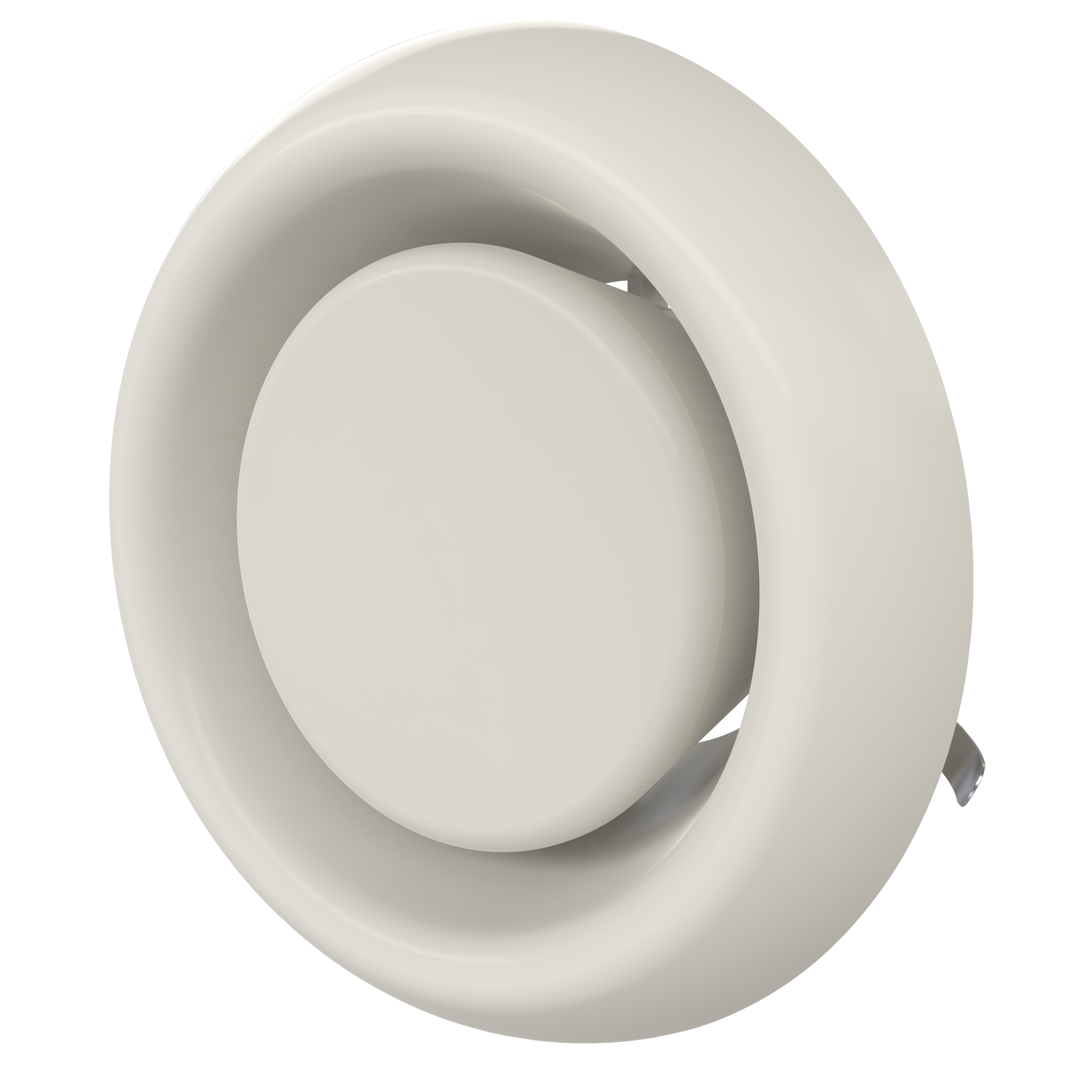 

                    Avtrekksventil Ø100 mm i hvit plast med rund front og integrert festemekanisme