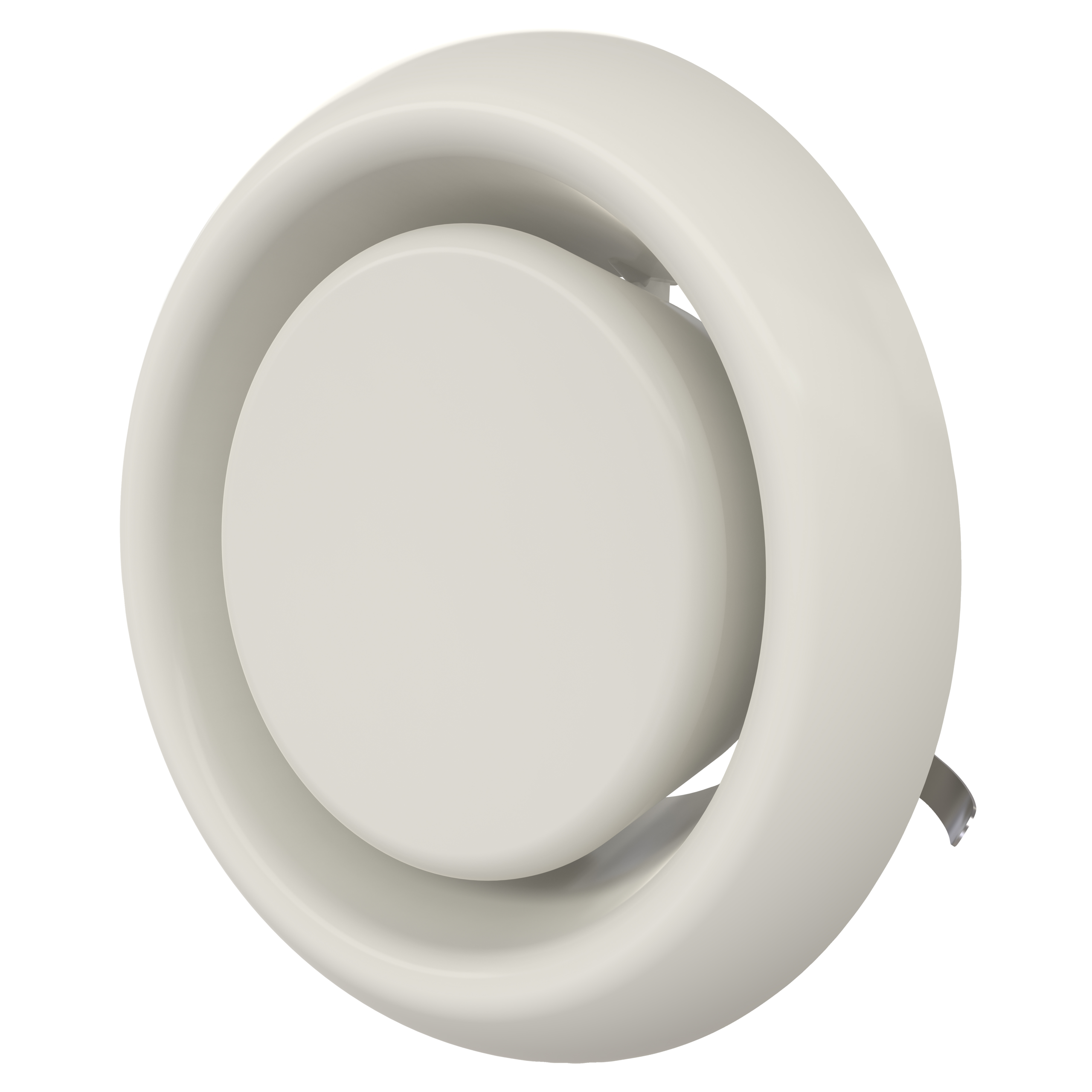 

                    Avtrekksventil Ø125 mm i hvit plast med rund front og integrert festemekanisme