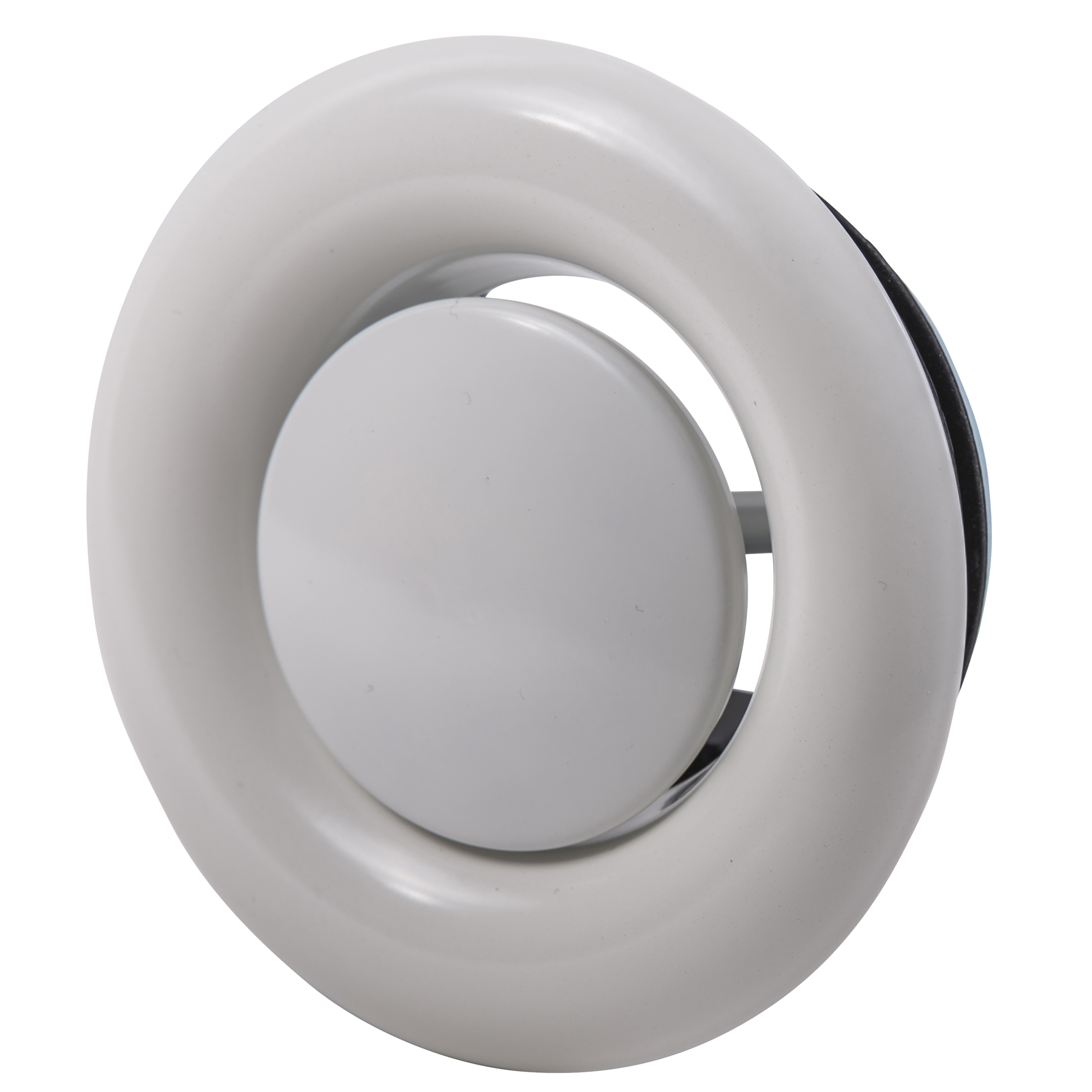 

                    Avtrekksventil Ø100 mm i hvitlakkert stål med rund front og justerbar åpning