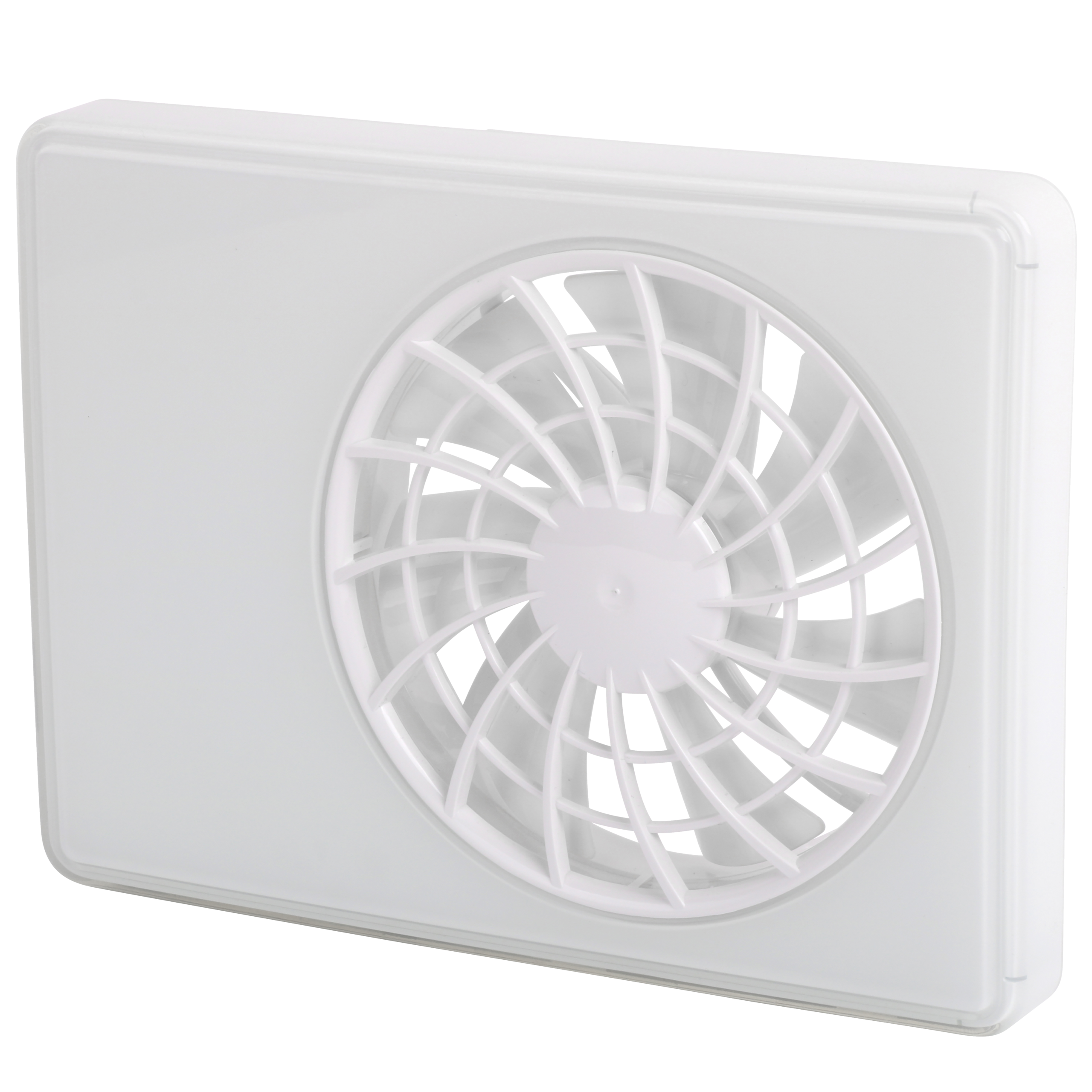 

                    Rektangulær baderomsvifte Flexit Vario i hvit utførelse med åpent frontgitter