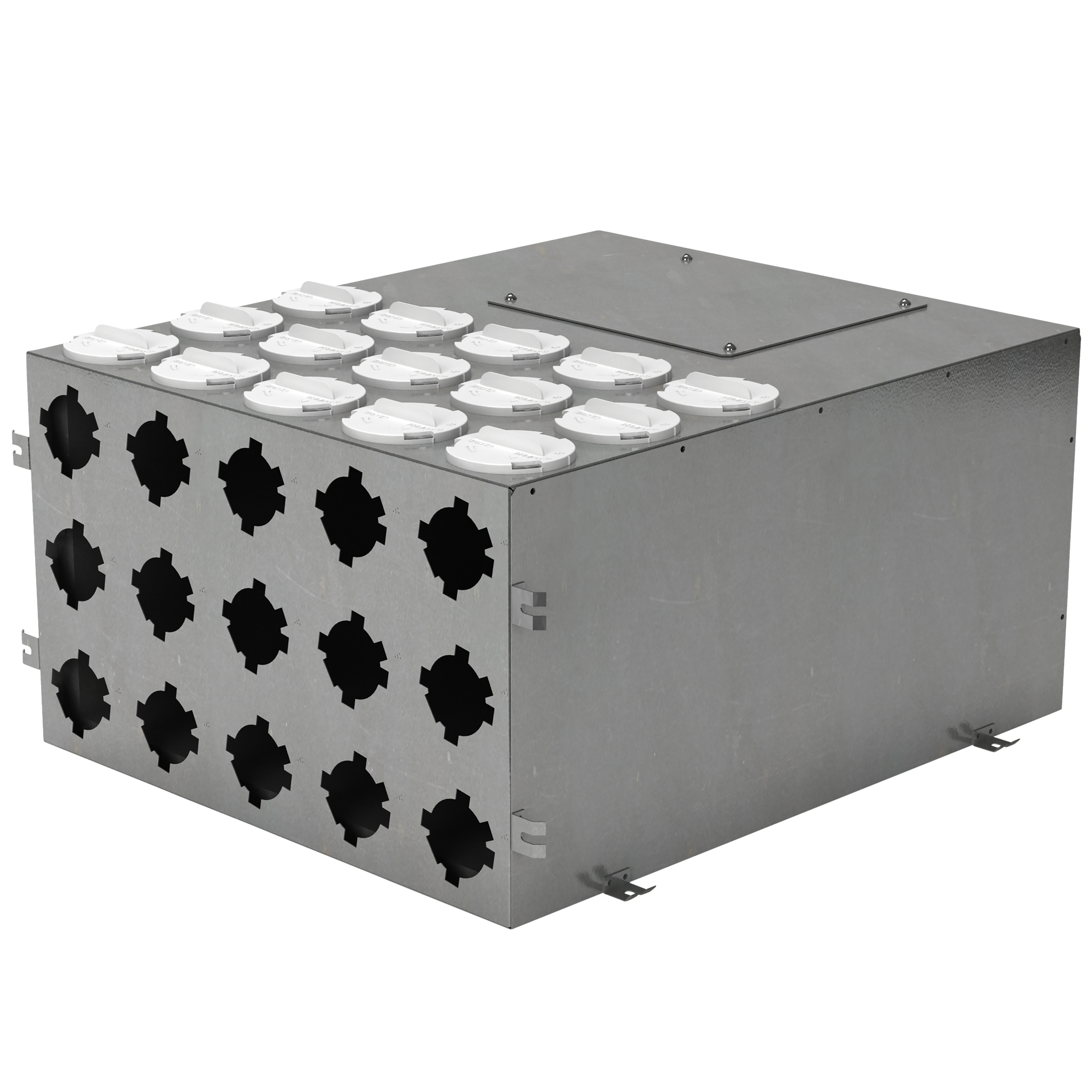 

                    Steel distribution box with fifteen Ø75 connections