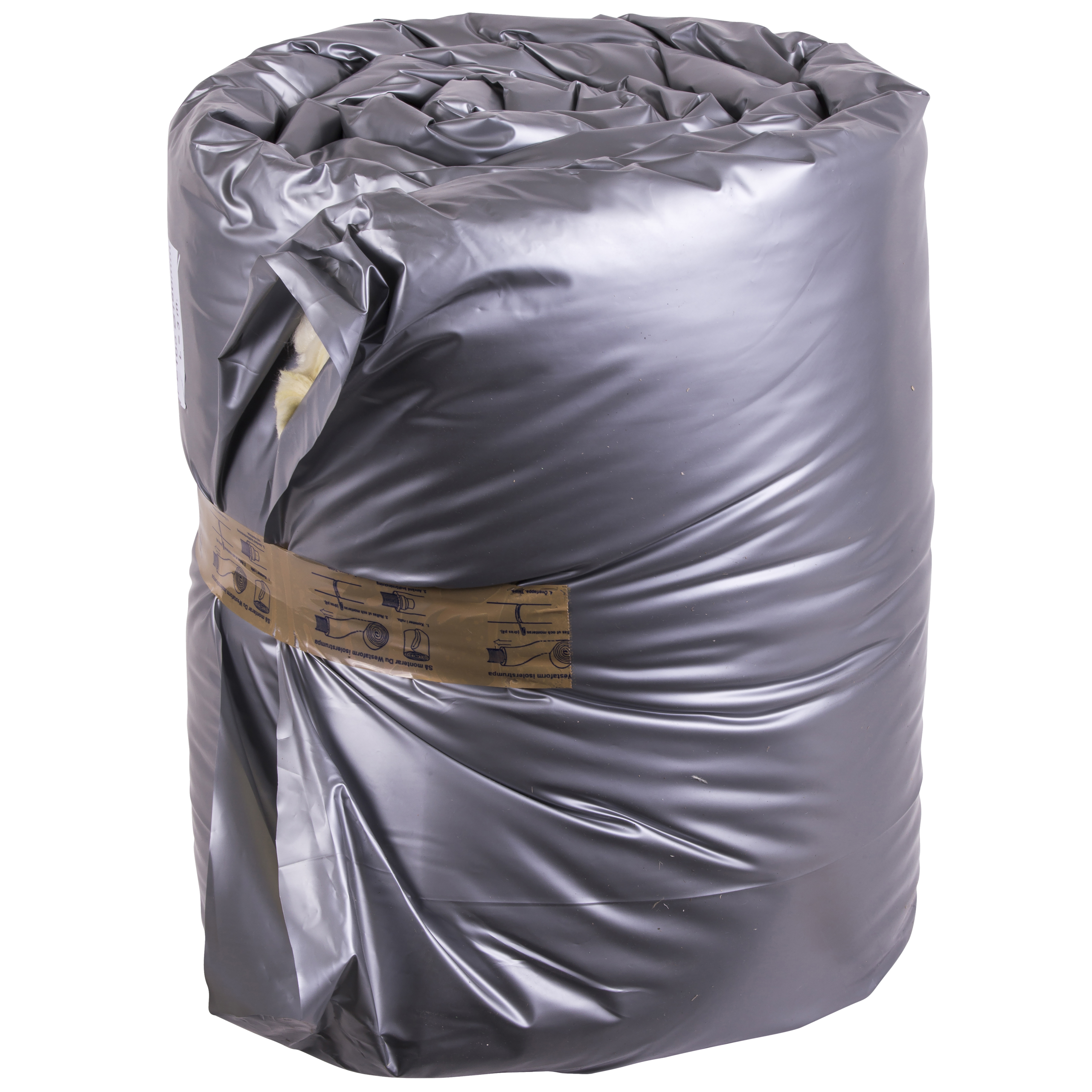 

                    Rull med 100 mm kanalisolasjon innpakket i mørk plast