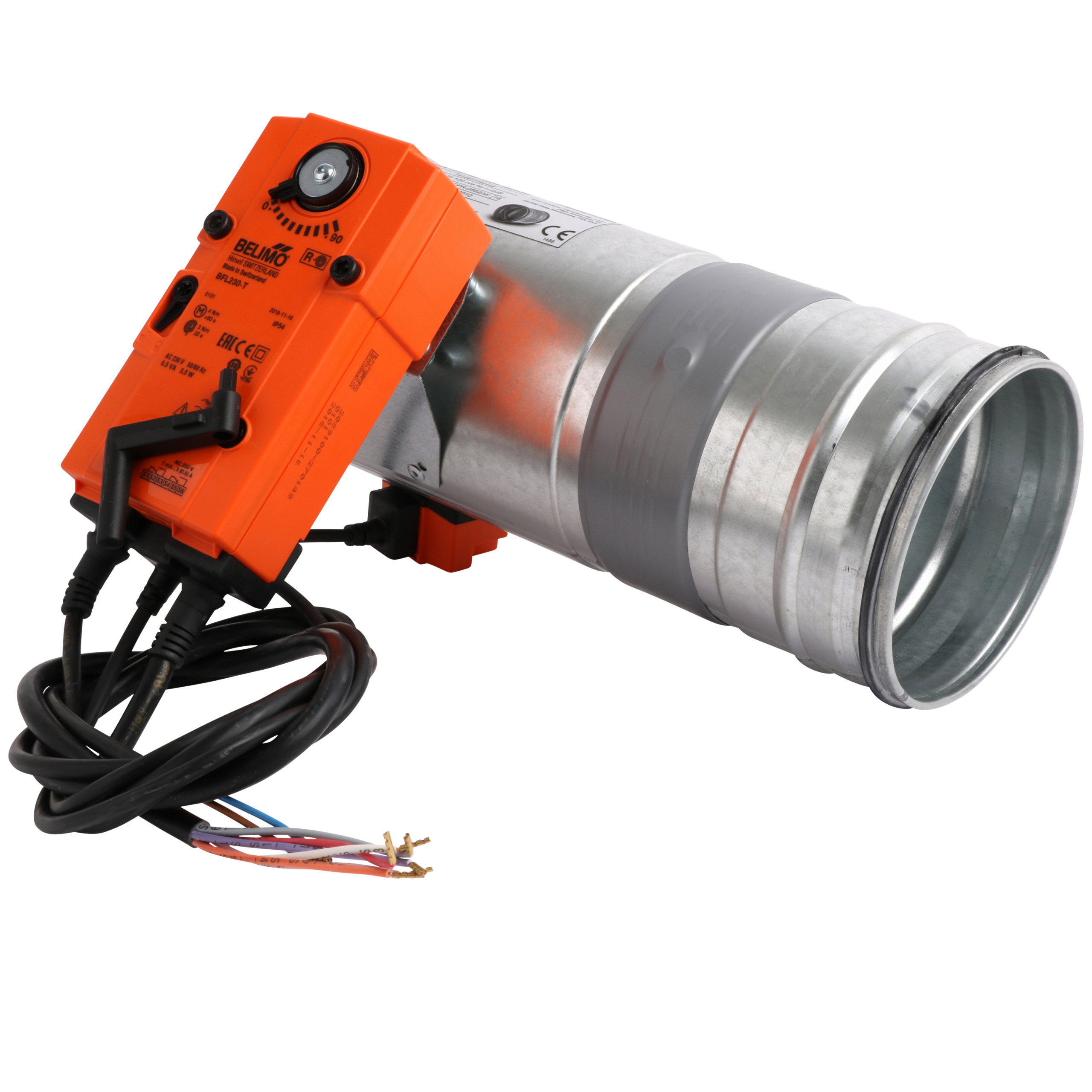 

                    Motorised EI120S fire damper with round duct connection