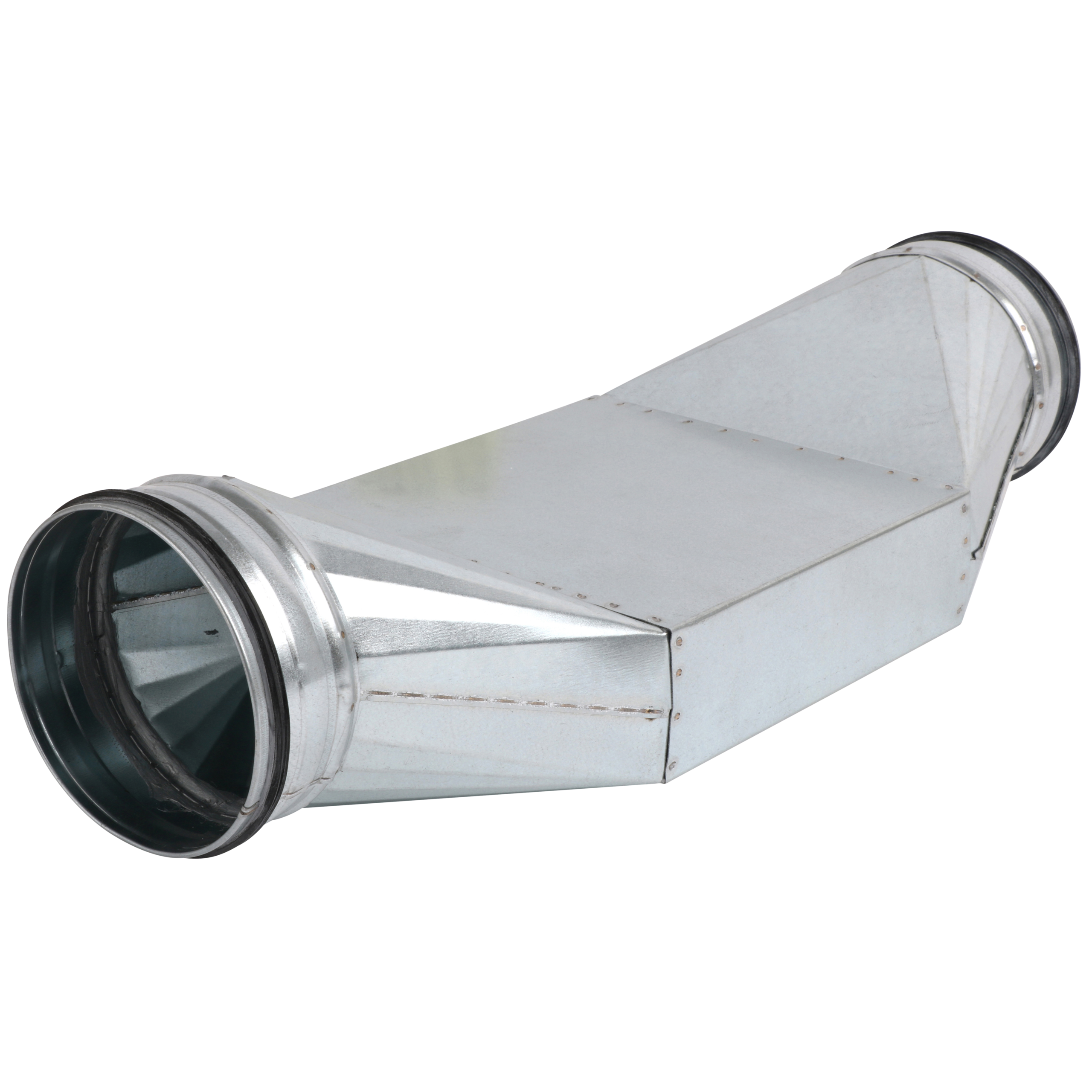 

                    Rectangular steel crossover duct with round connections at both ends