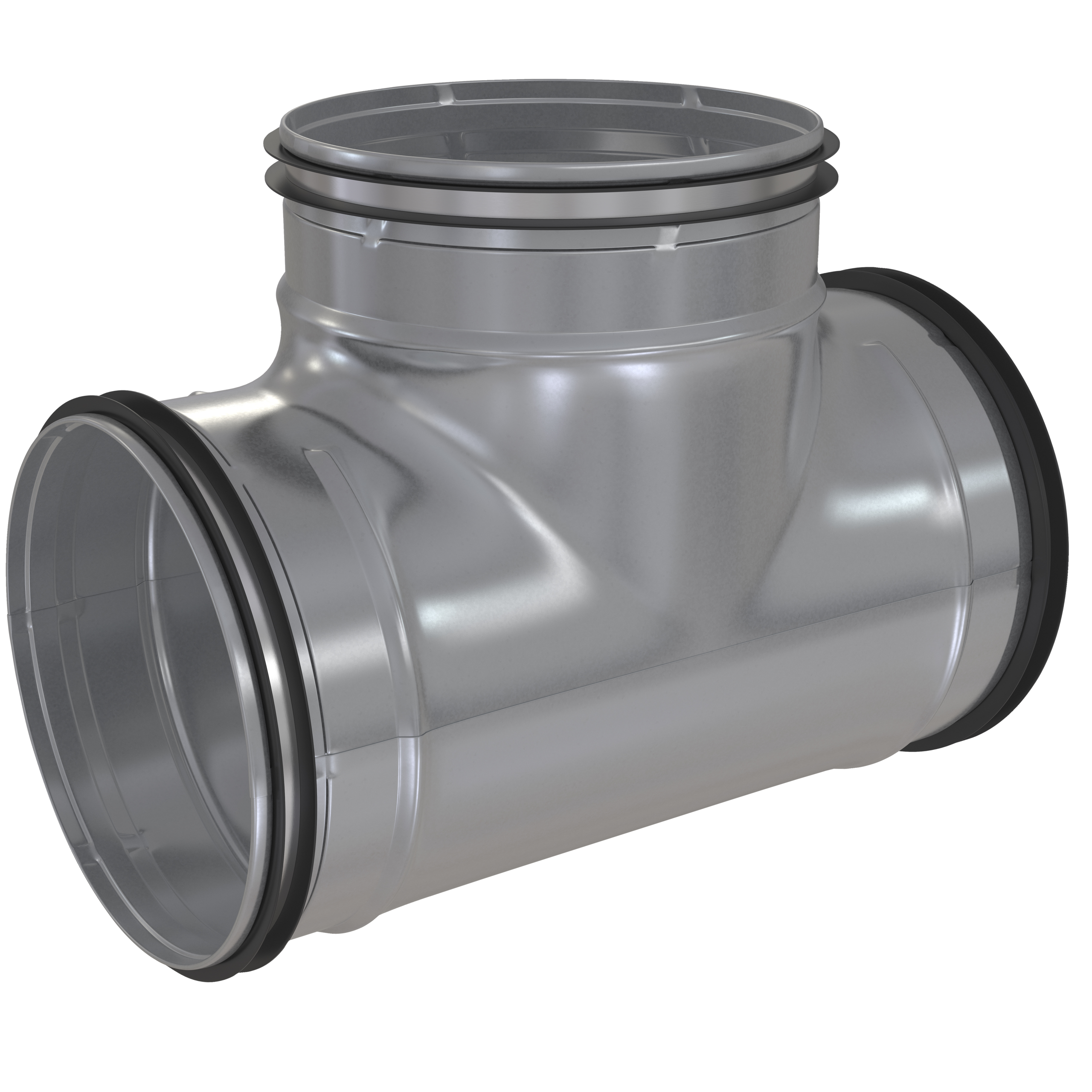 

                    Steel T-duct with integrated rubber seals for circular ducts