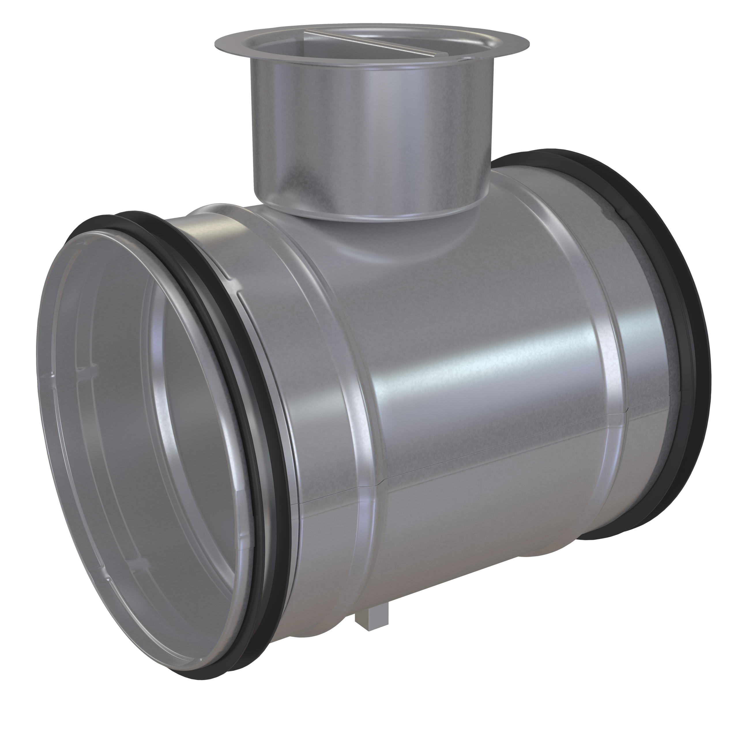 

                    Steel shut-off damper with rubber seals and top-mounted motor connection