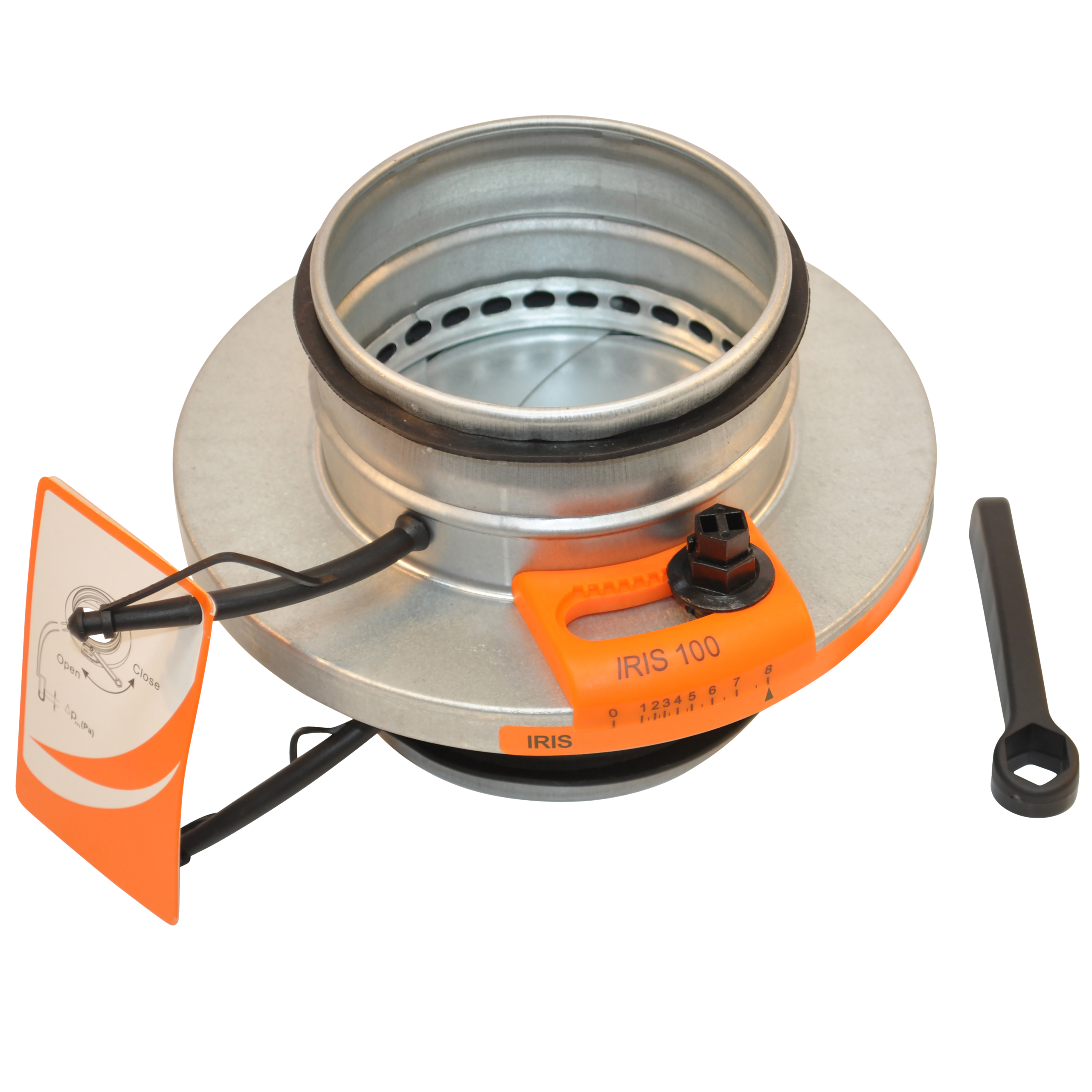 

                    Ø100 IRIS damper in steel with adjustment mechanism and measurement ports